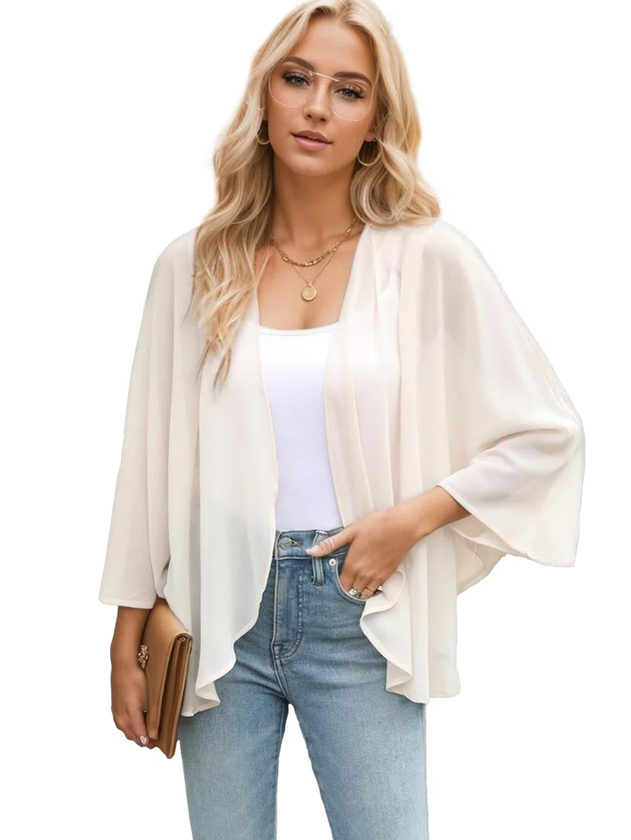 Famulily Cardigan kimono en mousseline de soie pour femme, haut habillé d'été ample ouvert sur le devant pour femme