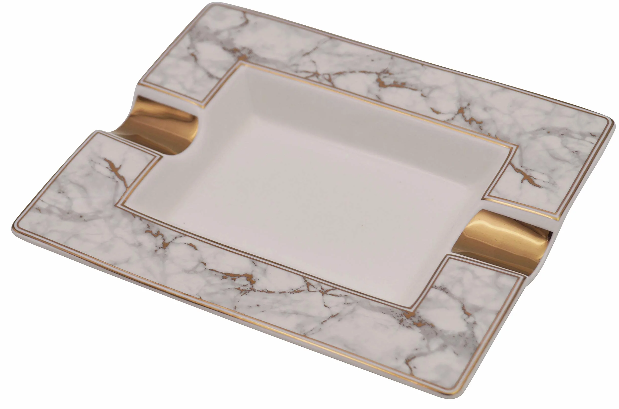 GERMANUS Cendrier à cigares en porcelaine véritable - Marbre Bianco