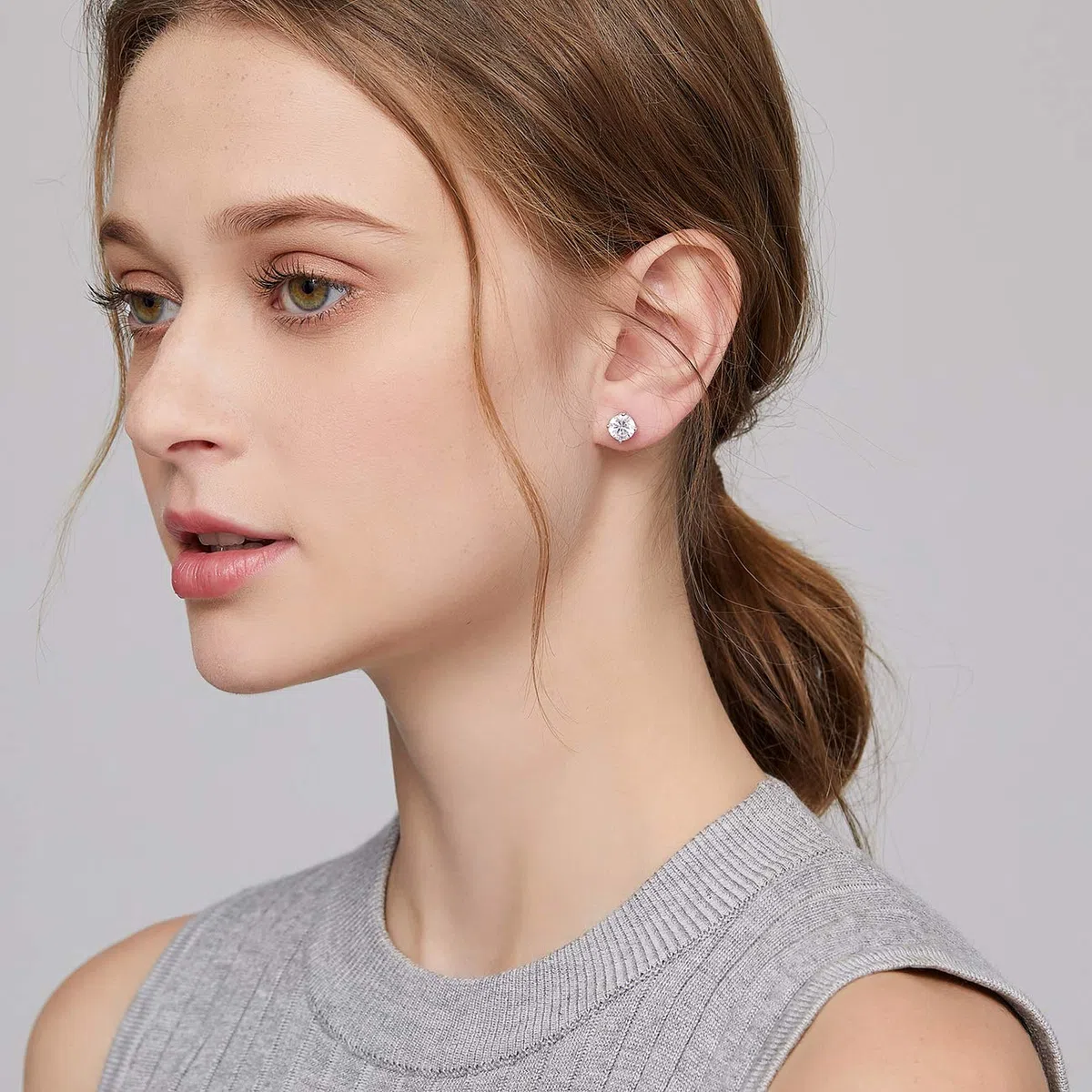 Boucles d'Oreilles en Or Blanc 18 Carats pour Femme et Homme Swarovski Boucles d'Oreilles en Argent Sterling 5A Zircon Cubique Boucle d'Oreille 3mm - 8mm