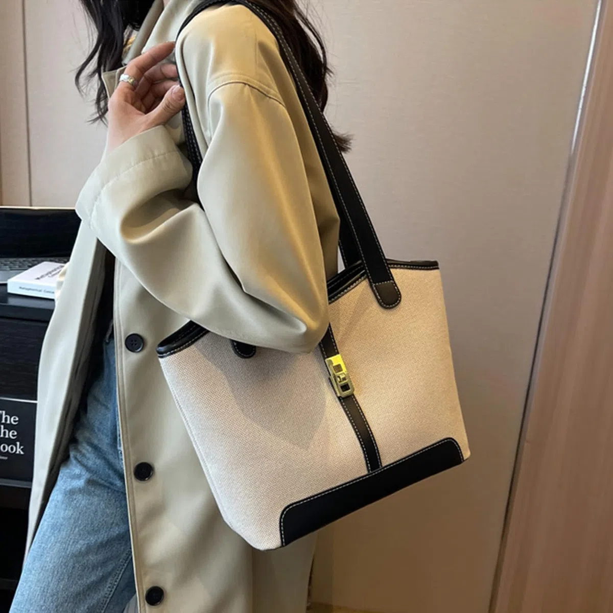 SENDEFN Sac Cabas Femme Sacs a Main Simple Grande Capacité, Sac Ordinateur Femme Portable avec Fermeture éclair et Poche Intérieure pour le Travail, l'école, le Shopping