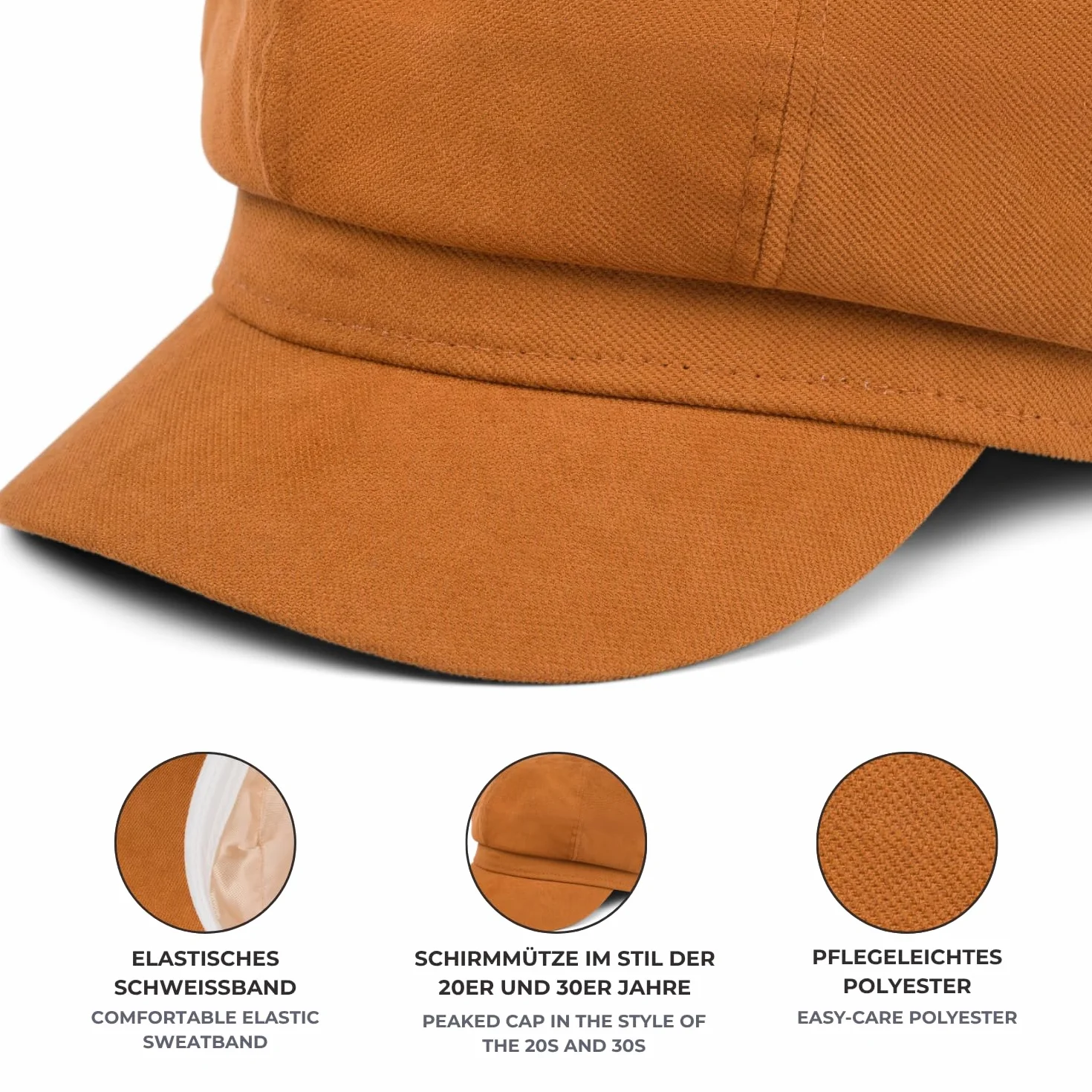 styleBREAKER Ladies Soft Fabric Balloon Cap, Peaked Hat Vintage Style, Bakerboy Slider Cap, Newsboy Cap 04023086
