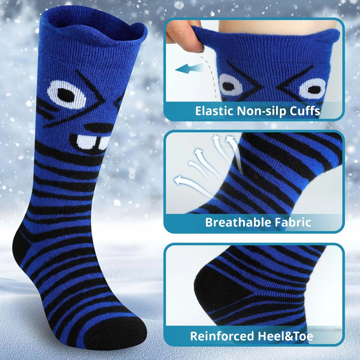 Muezna Lot de 2 paires de chaussettes de ski en laine mérinos pour enfants, garçons et filles, chaussettes thermiques d'hiver, chaussettes de sport, chaussettes de sport, chaussettes épaisses pour le