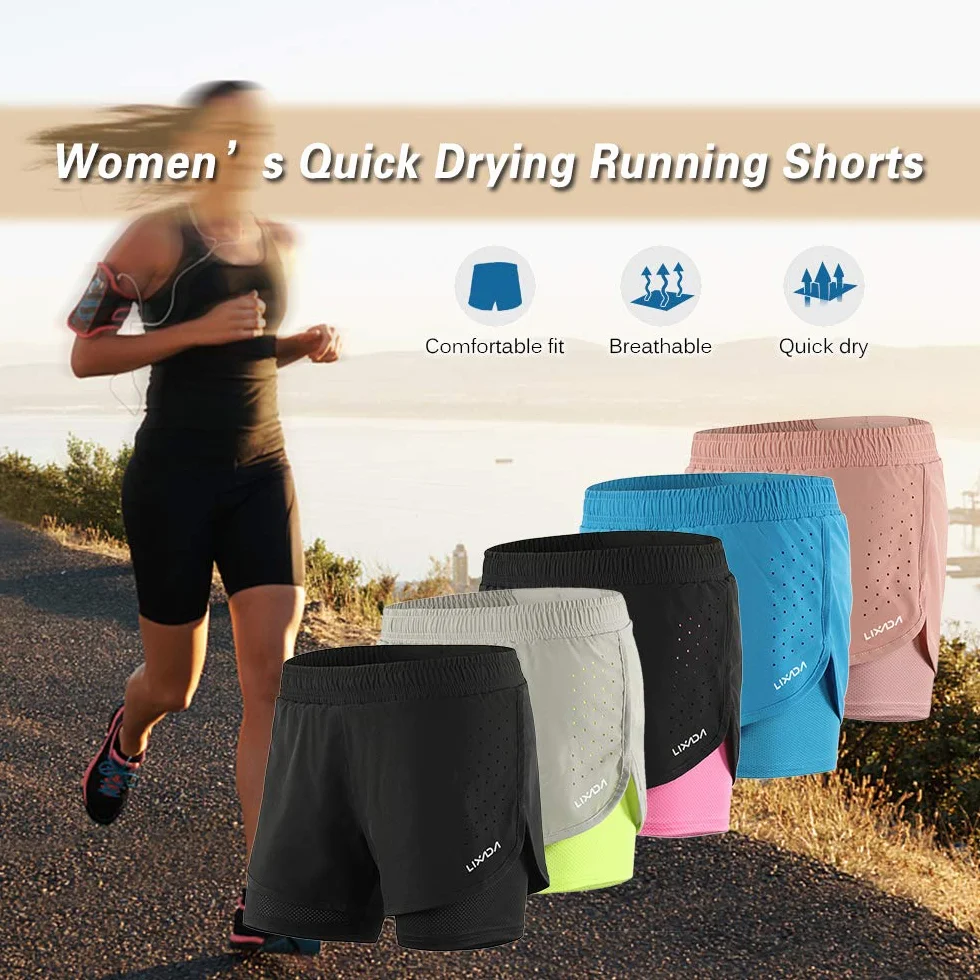 Lixada Short de Course 2 en 1 pour Femme, séchage Rapide, Respirant, entraînement Actif