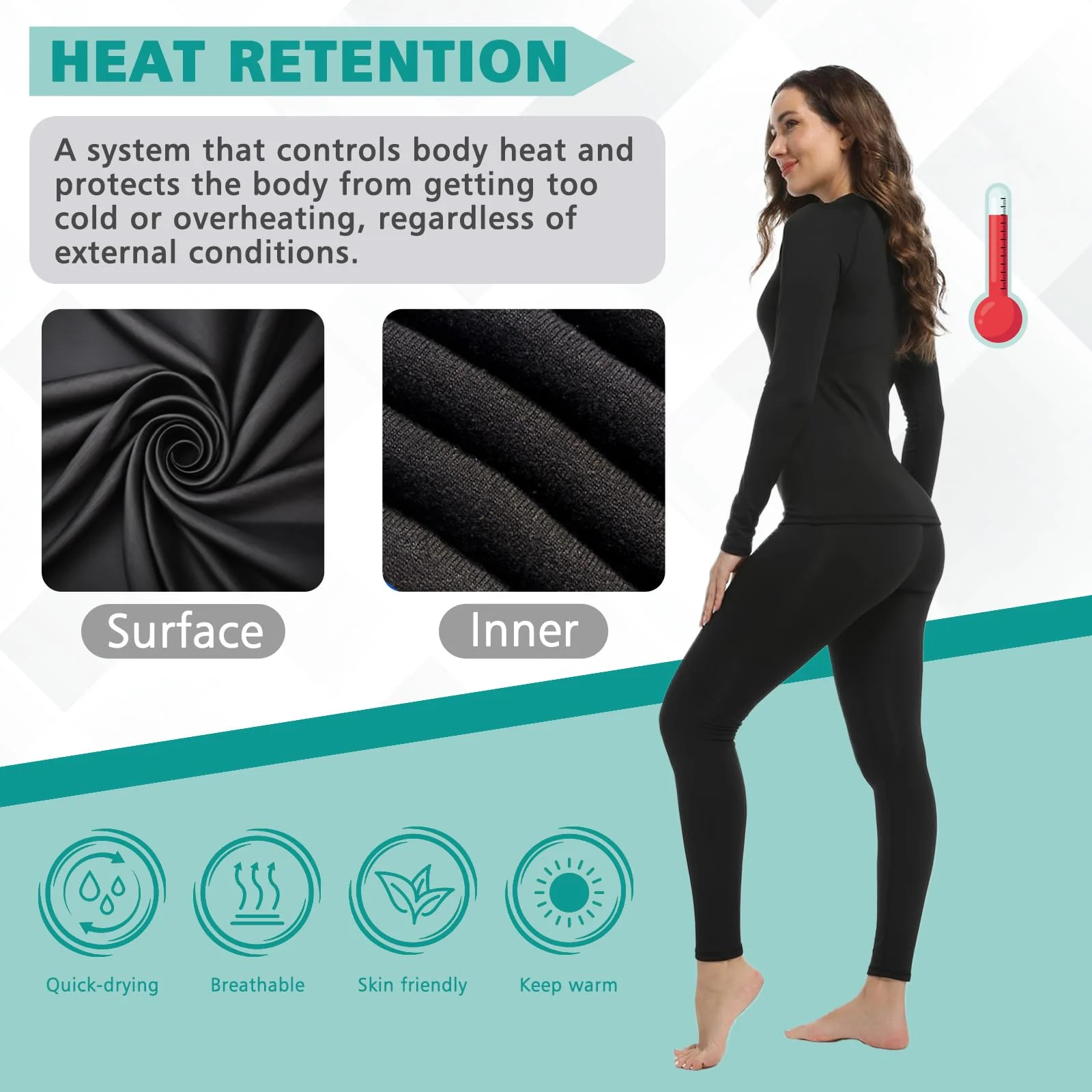 sous Vetement Thermique Femme, Ensemble de sous-Vêtement Ski Grand Froid - Femme à Manches Longues Couche de Base Haut et Pantalon Chaud Leggings Automne Hiver pour Ski