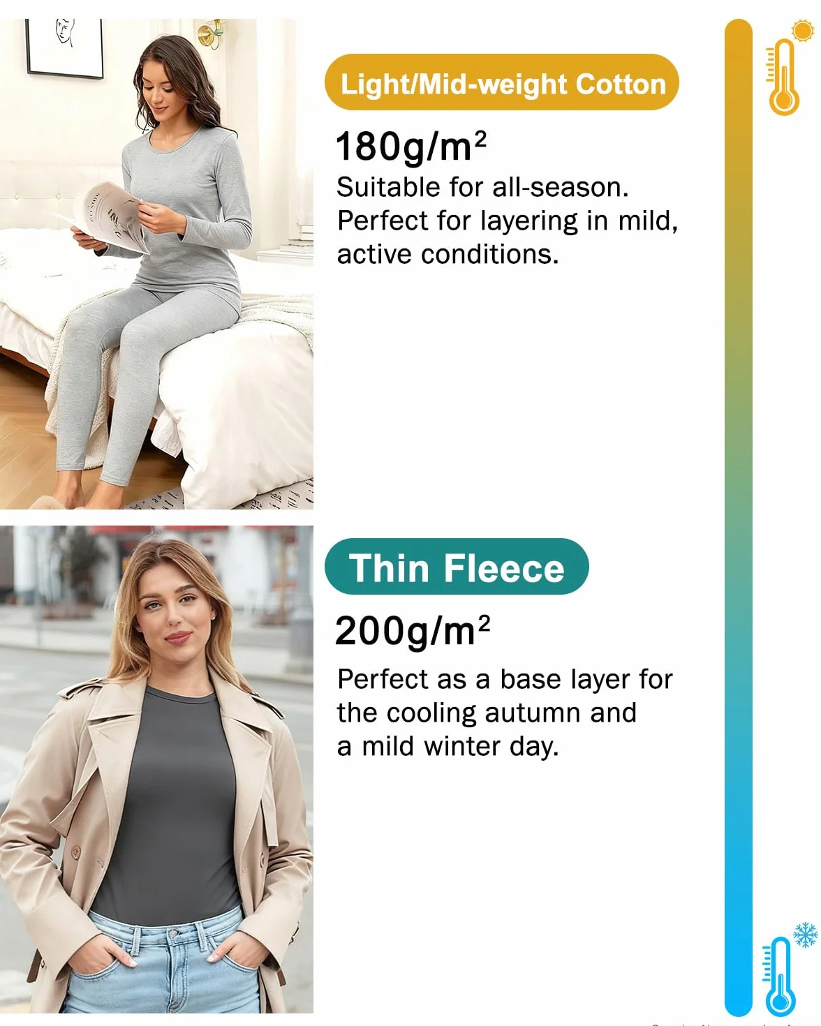wirarpa sous Vetement Thermique Femme Légers Ensemble Haut Manches Longues et Pantalon