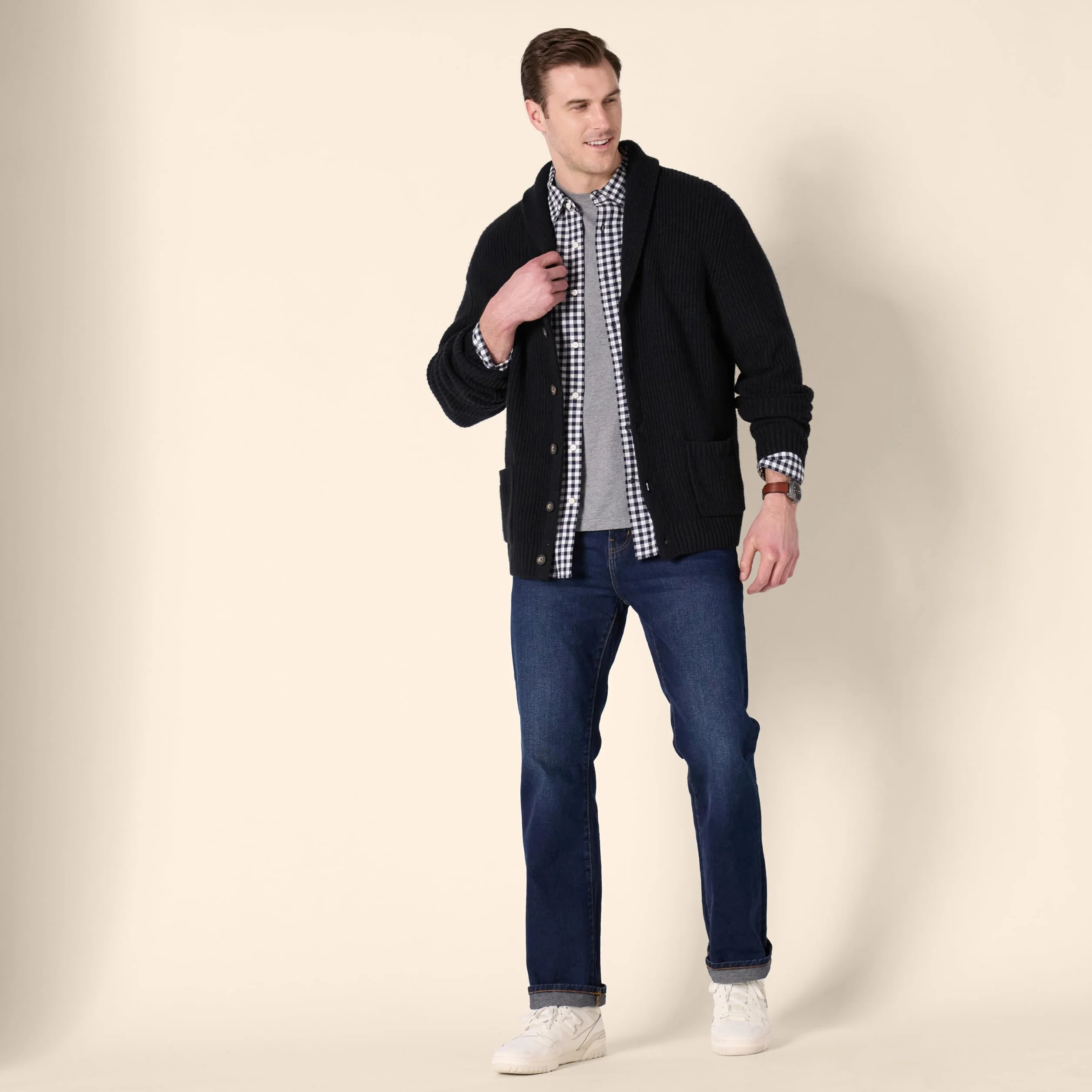 Amazon Essentials Homme Cardigan à Manches Longues et Col Châle, Doux Au Toucher