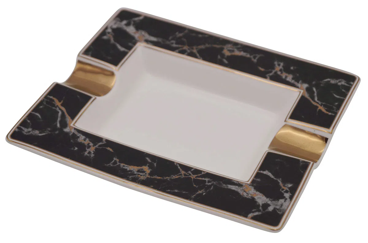 GERMANUS Cendrier pour cigares en véritable porcelaine – Marbre Noir