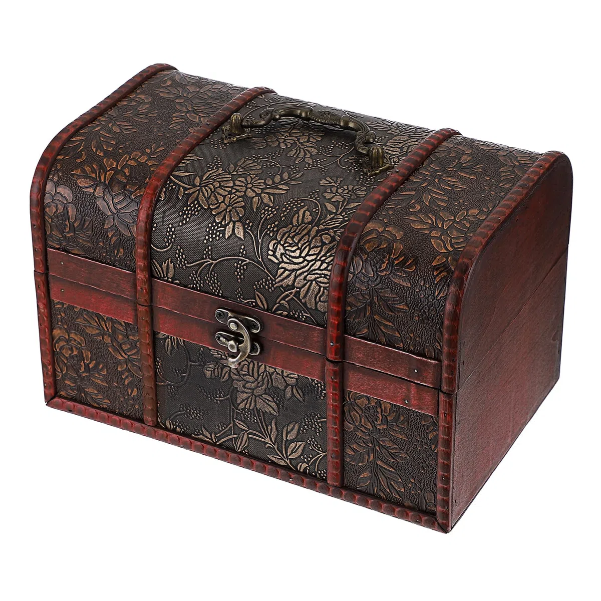Coffret au trésor en bois - Malle au trésor avec fermeture métallique vintage - Boîte de rangement coffret à bijoux - Cadeau pour mariage, Noël et Anniversaire (25 x 17 x 16cm)