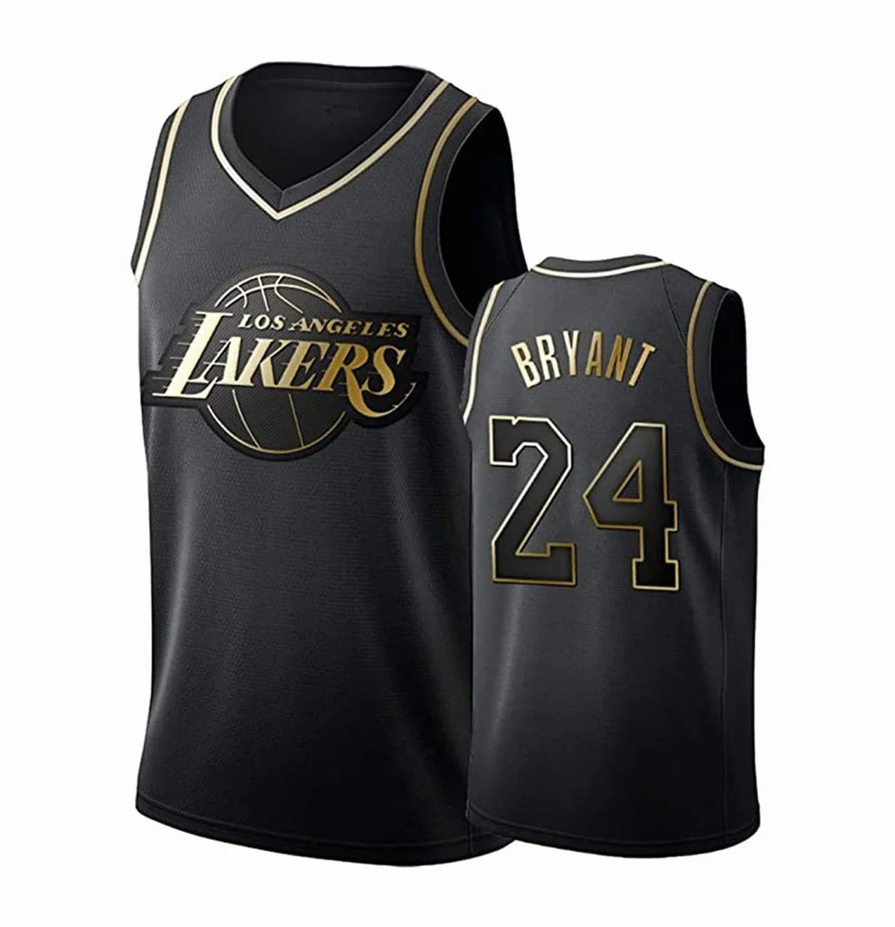 # 24 Maillot de basket-ball noir et doré, gilet de sport unisexe sans manches.