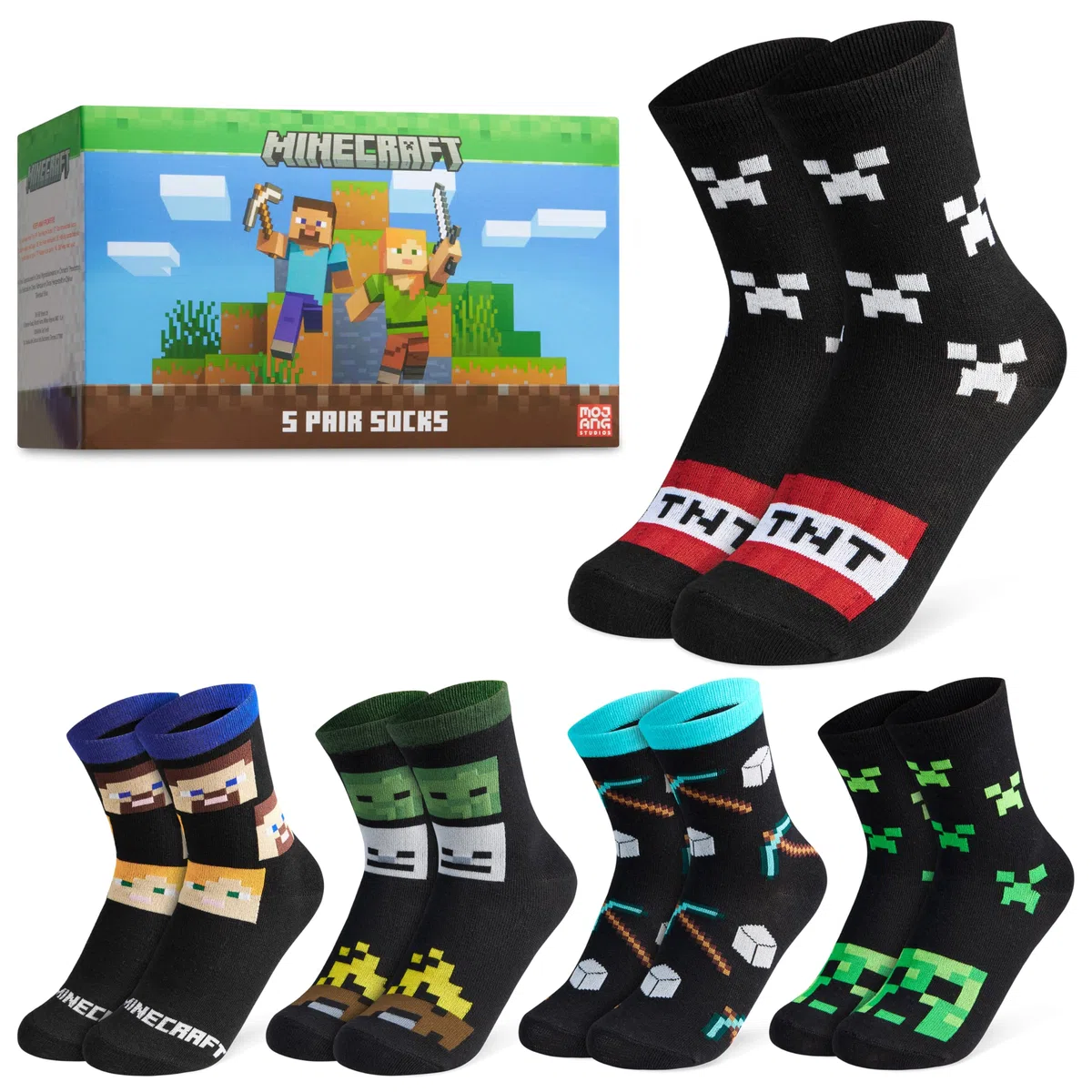 Minecraft Chaussette Enfant Garçon Mi-mollet, Paquet Multiple Chaussettes Fantaisie, Gaming Merchandise, Cadeau Gamer