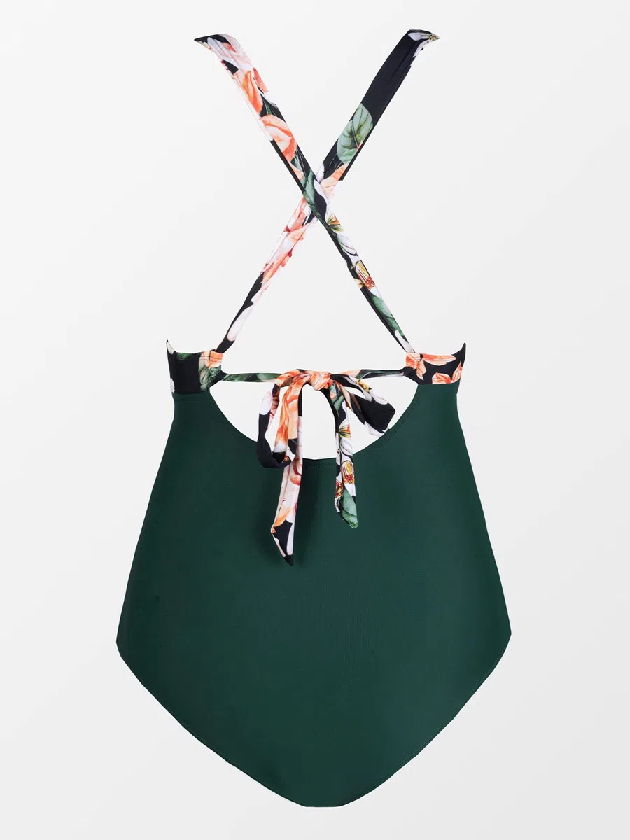 CUPSHE Maillot de bain une pièce pour femme - Contrôle du ventre - Col en V - Bretelles larges - À nouer soi-même