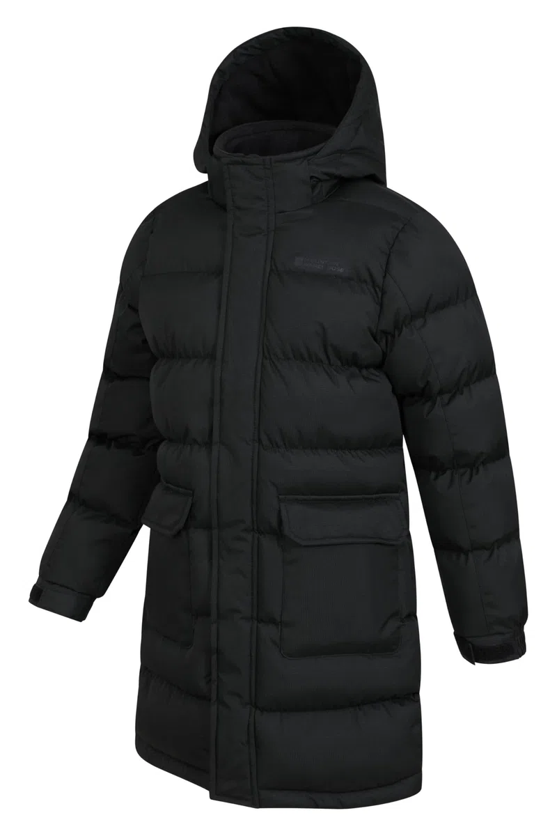 Mountain Warehouse Doudoune synthétique Longue résistante à l'eau pour Enfant - Poches zippées et Capuche Amovible - Idéal pour Le Camping de Printemps, l'extérieur