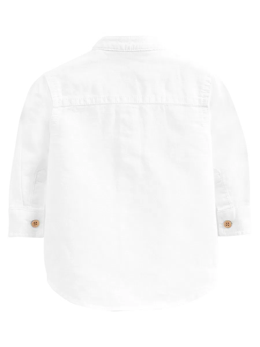 NEXT Garçon Chemise en Lin mélangé à col Tunisien Blanc 6 Ans-7 Ans