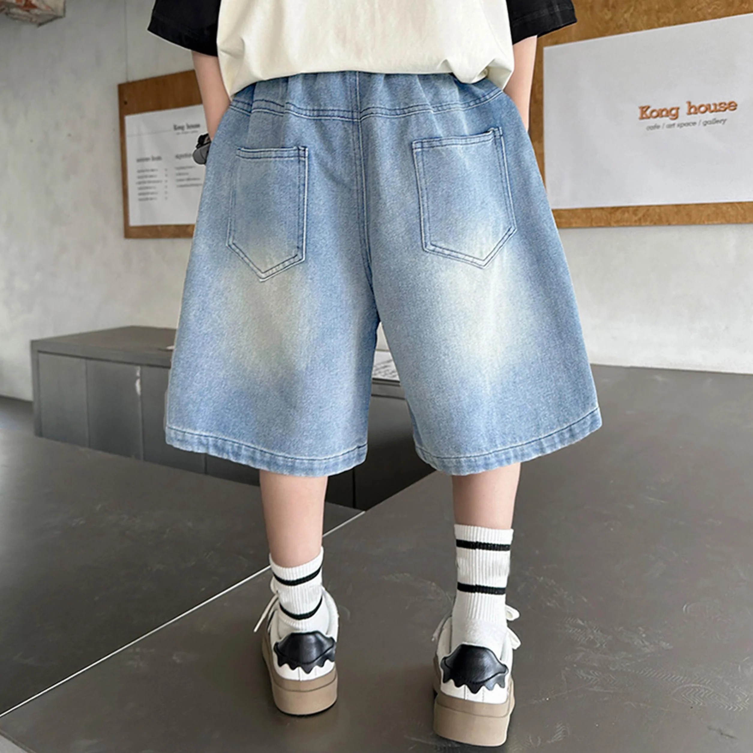 Rolanko Short en Jean pour Garçon, à Taille Élastique Baggy Ample Cargo Denim Shorts pour L'été