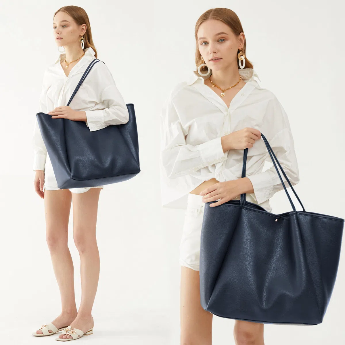 Sac fourre-tout surdimensionné en cuir PU pour femme Sac de week-end Sac à main Sac à main de voyage