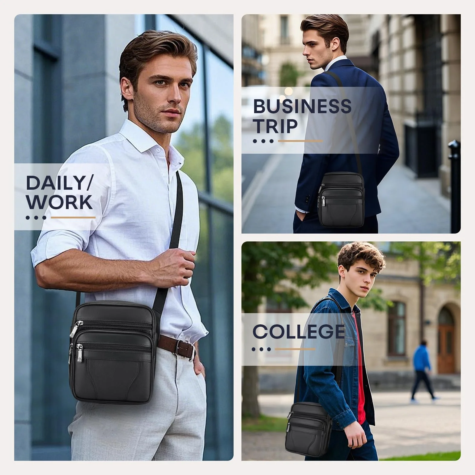 BAGZY Sacoche Homme Bandouliere Sacoche Homme Cuir Veritable Petit Sac Bandoulière Homme Sac Porté Epaule Sacs Business Sacs à Dos Porté Travers Pochettes Sacs à Main Voyage