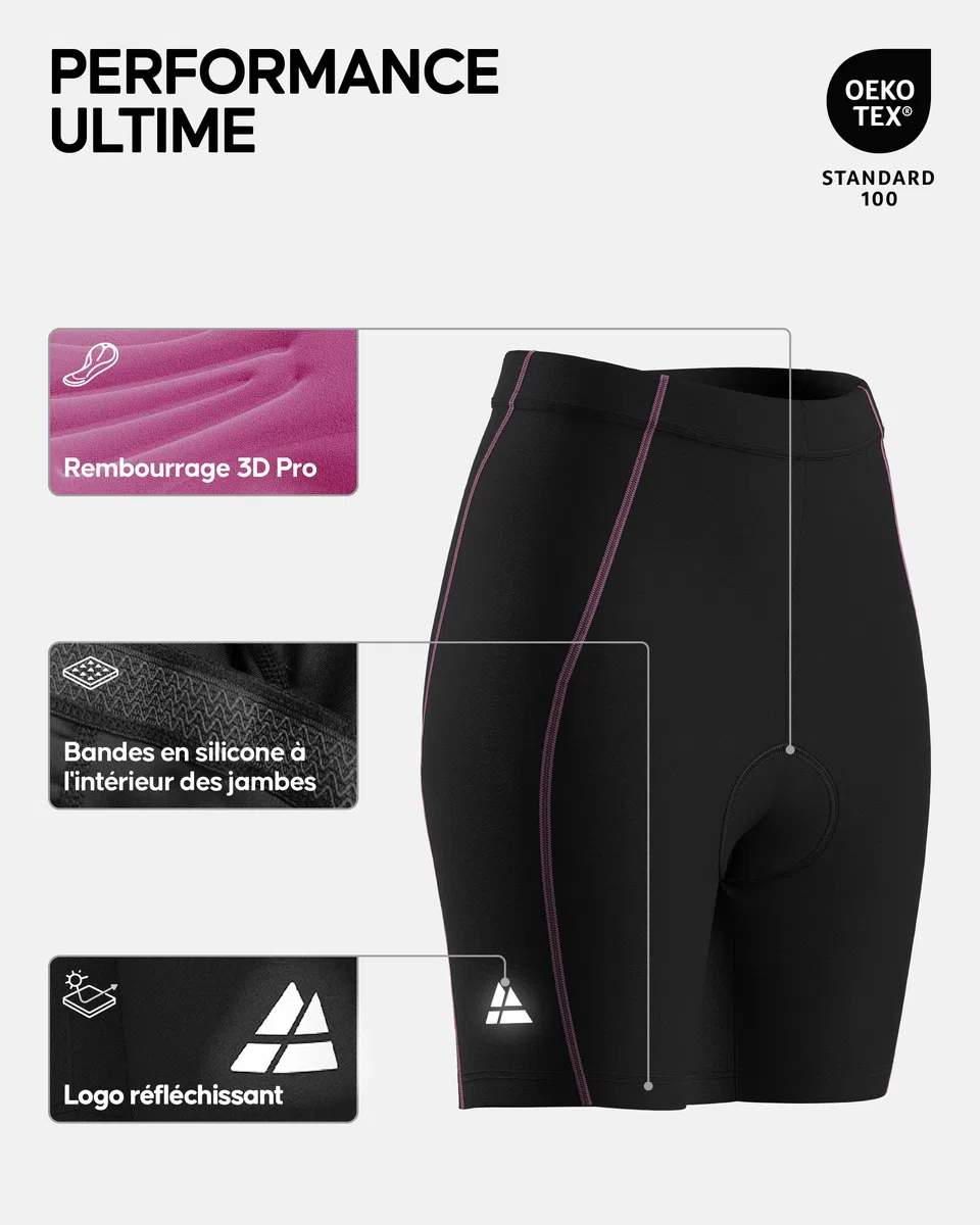 DANISH ENDURANCE Cuissard Vélo Femme, Rembourrage 3D, Short de Cyclisme Respirant et Élastique
