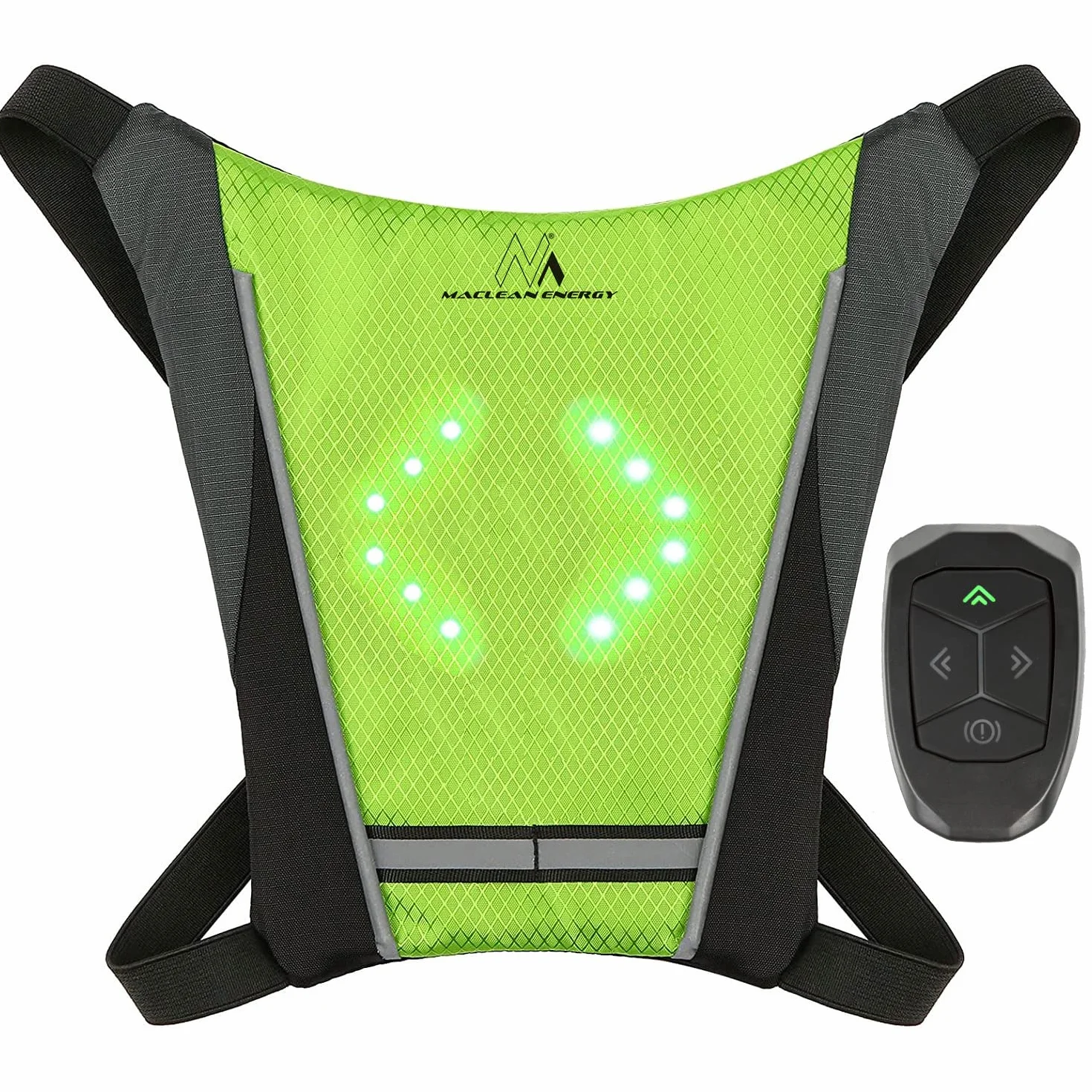 Maclean MCE420 Gilet de sécurité avec indicateurs LED Sac à Dos avec indicateurs de Direction réglables Télécommande Running Cycling USB Gilet de Cyclisme Rechargeable Taille Universelle