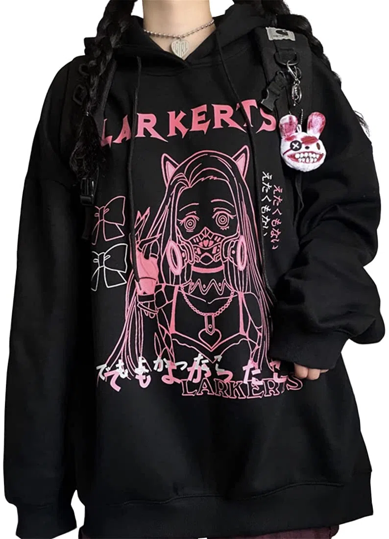 Femme Anime Manga Sweat à Capuche Fille Japonais Kawaii Vetement E-Girl Y2K Gothique Sweatshirt Harajuku Pull