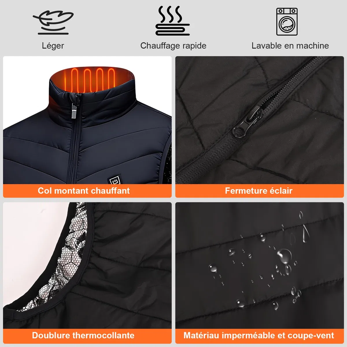 Gilet chauffant, veste chauffante avec batterie externe, gilet chauffant intelligent à double contrôle, gilet chauffant d'extérieur et d'hiver