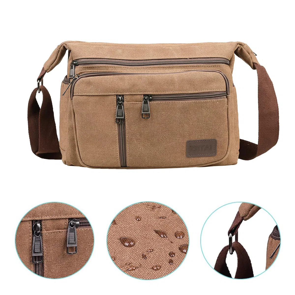 Sac Bandouillère Homme Sac Messenger Sac d'école Unisexe Vintage Canvas Sac Bandouliere Hommes Imperméable Pochette Téléphone pour Voyage Loisir Sport