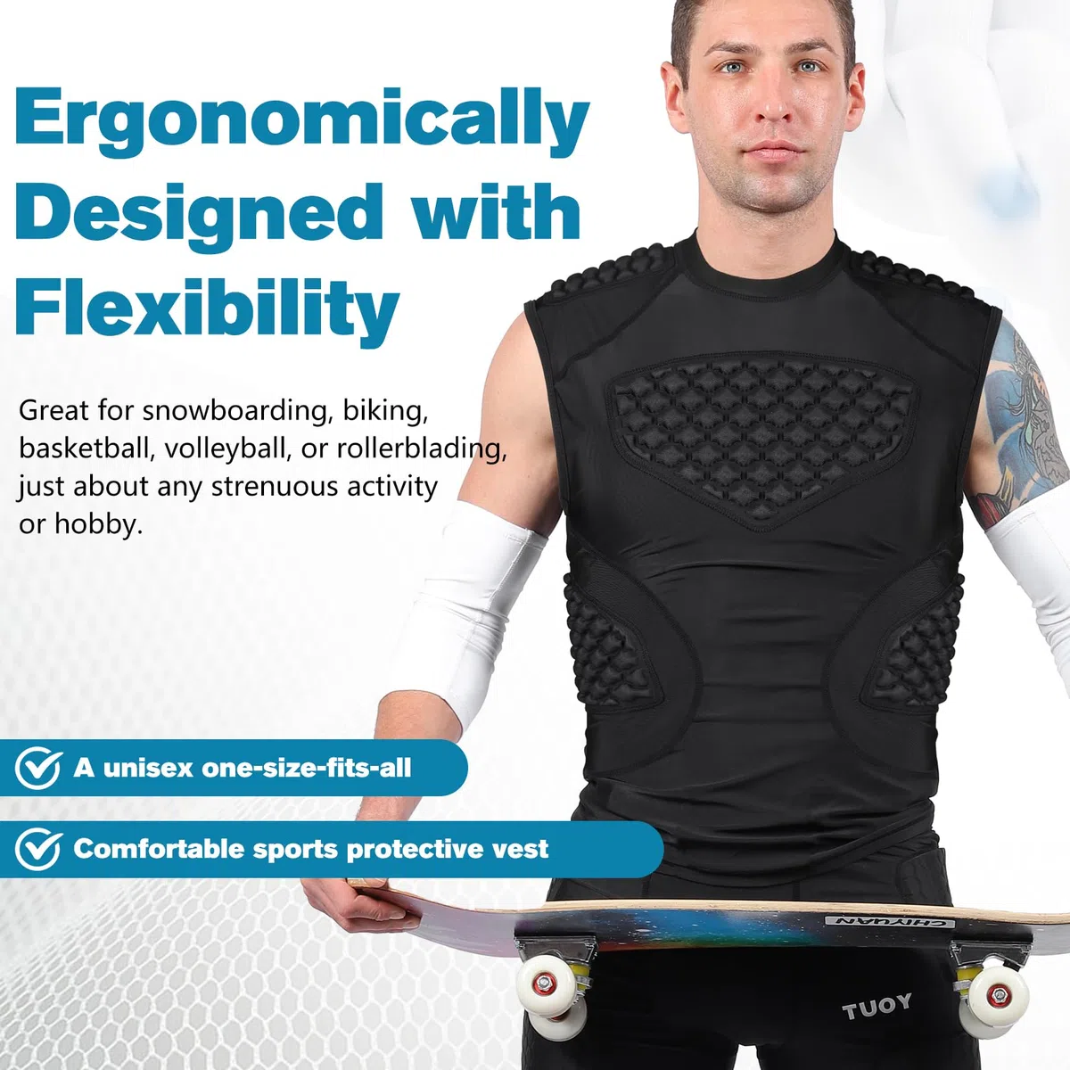 pour Homme garçons rembourré Compression Gilet Noir sans Manches pour Homme Rib Débardeur de Protection pour Rugby Basket-Ball Football Paintball Cyclisme et Autres Sports de Contact