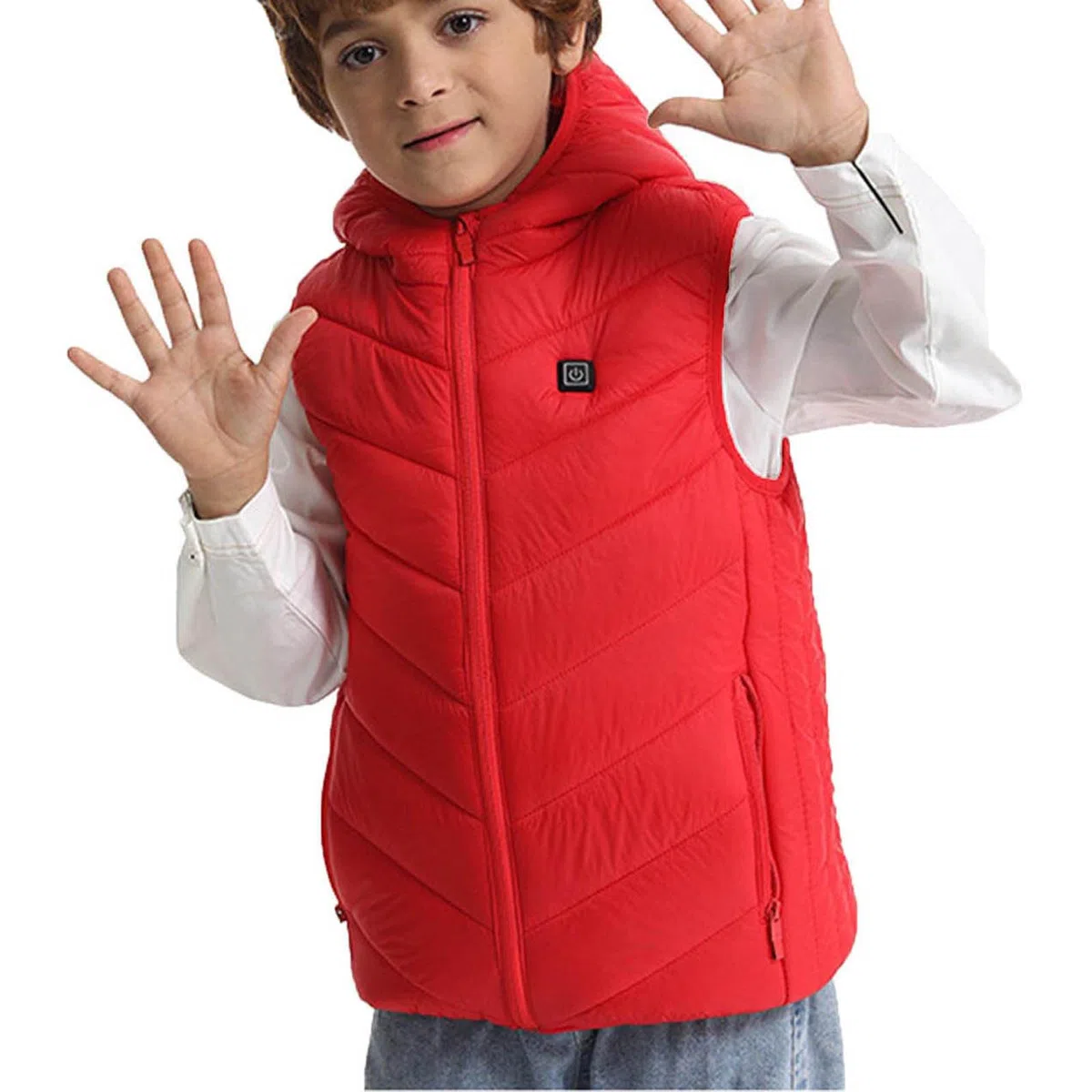 Gilet Chauffante Enfants Veste à Capuche Sans Manche Doudoune Chauffant USB avec 10 Zones de Chauffage Blouson Décontractée Confortable Vêtements Coupe-Vent Imperméable d'extérieurer