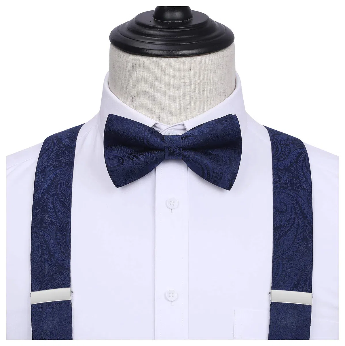 HISDERN Bretelles Homme avec 6 Clips Extra Résistants Élastique en Forme de Y Longueur Réglable Bretelle et Pre-Noue Noeud Papillon Poche Carre Ensemble Homme Pour Fête Mariage