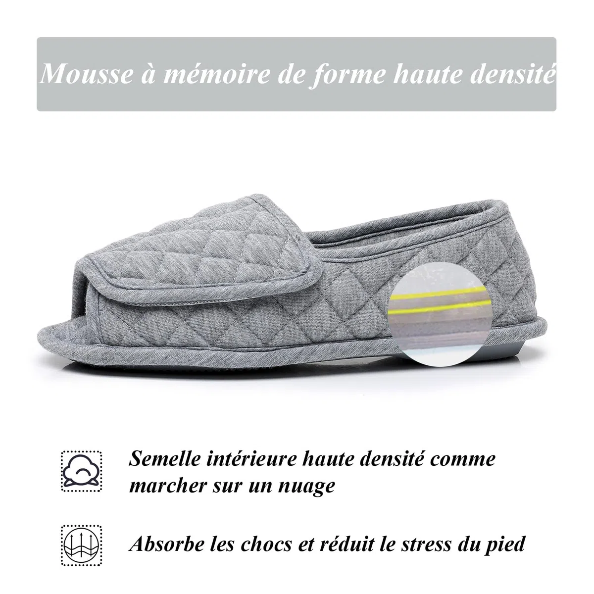 Git-up Chaussons Femme Bout Ouvert Coton, Chaussures de Maison Réglables en Mousse à Mémoire de Forme, Pantoufles Femme Confortable Indoor Slippers