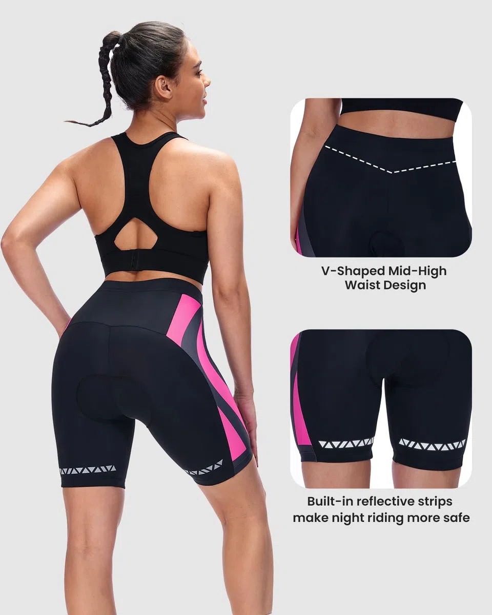 Sportneer Short de Cyclisme pour Femme - Rembourré - Séchage Rapide - Short élastique - avec Rembourrage d'assise 4D - Short de Sport Court pour Femme - avec Rembourrage Plus Large et Plus Dense