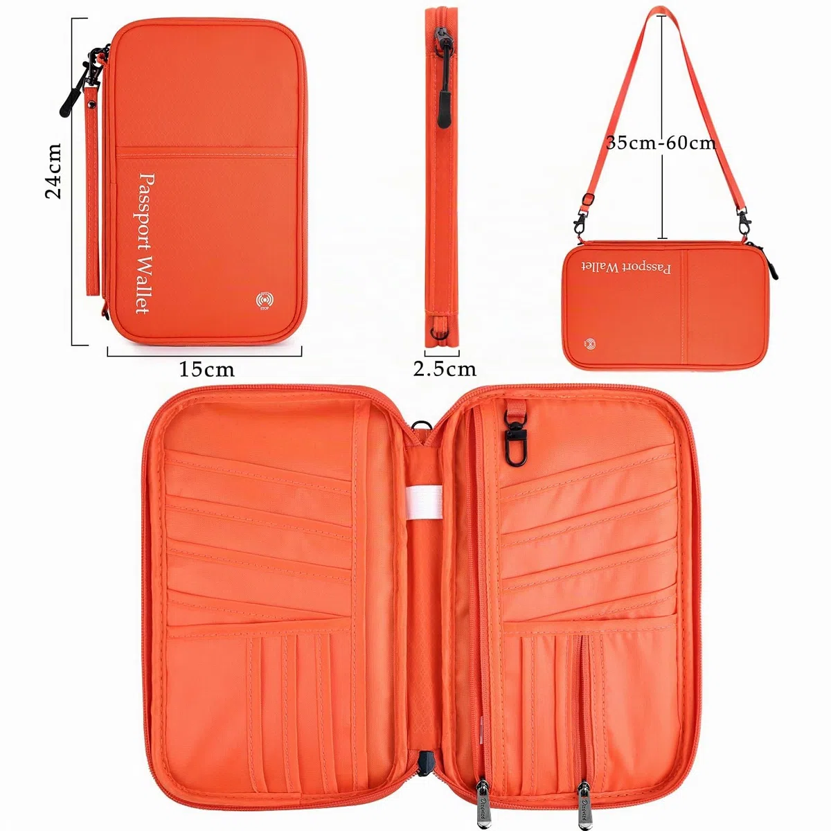 Portefeuilles Passeport de Voyage, Famille Porte-Passeport Organisateur Documents de Voyage pour 8 Passeports, Protège Passeport avec RFID pour Homme Femme, Orange