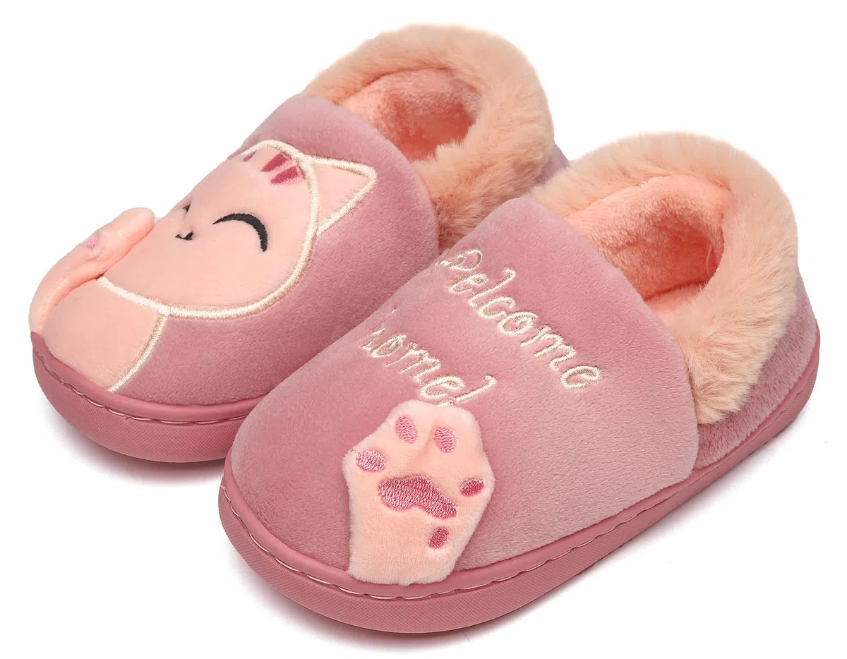 Chausson pour Enfants et Adultes Fille Peluche Pantoufle Garçon Hiver Chaussures de Maison Femmes Hommes Chaude Fourure Doublée Mules Slippers 23-44