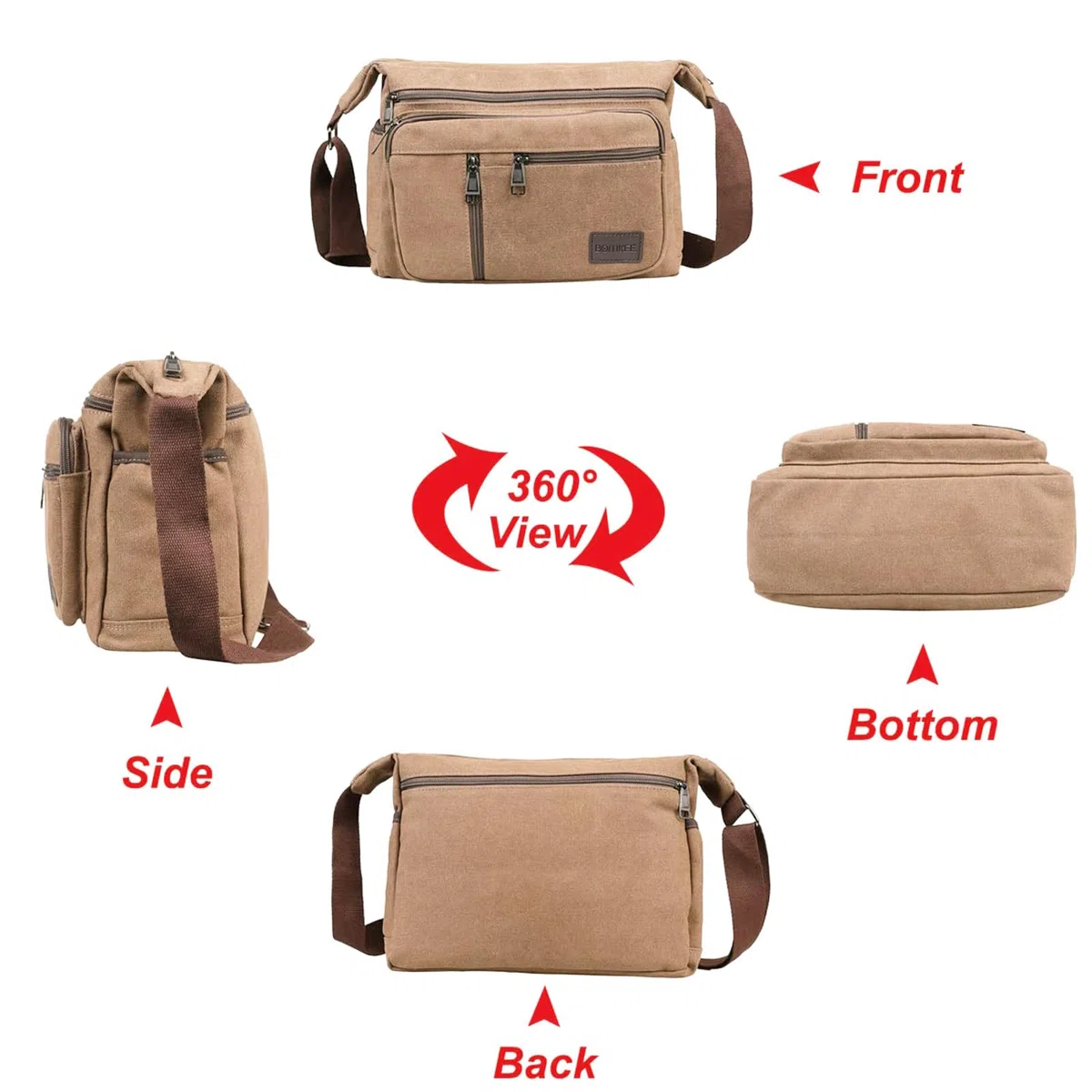 Sac Bandouillère Homme Sac Messenger Sac d'école Unisexe Vintage Canvas Sac Bandouliere Hommes Imperméable Pochette Téléphone pour Voyage Loisir Sport