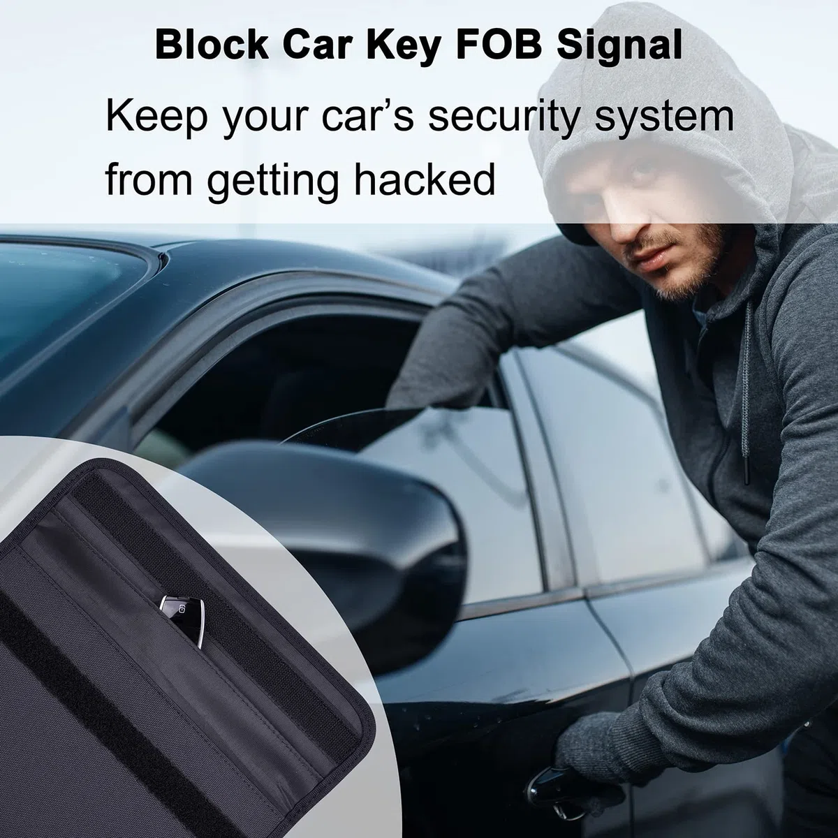 Wisdompro Faraday Sac de blocage de signal RFID, pochette de protection pour téléphone portable et clé de voiture, protection de la vie privée, anti-suivi, anti-espionnage – noir, format L