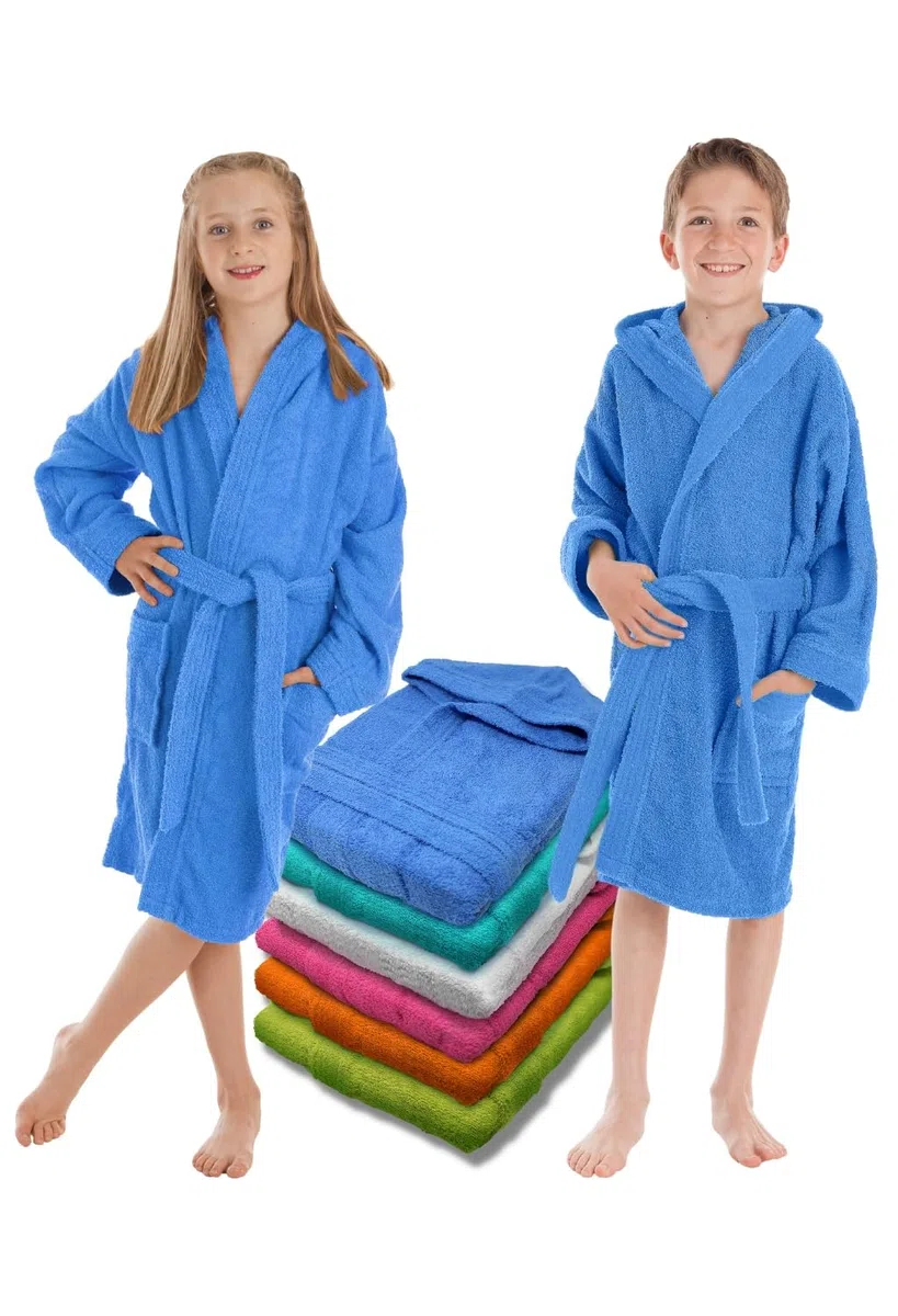 LEBENGOOD - Peignoir enfant - 100% coton OEKO-TEX®. - 2 poches, ceinture, capuche, peignoir en peluche très doux pour enfant, adolescent