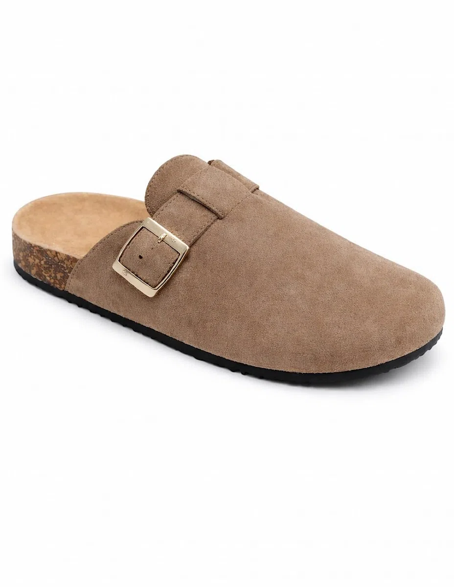 Sabots Femme Confort Anatomique en Suédine – Mules Semelle Liège Antidérapante, Chaussures Légères Intérieur Extérieur