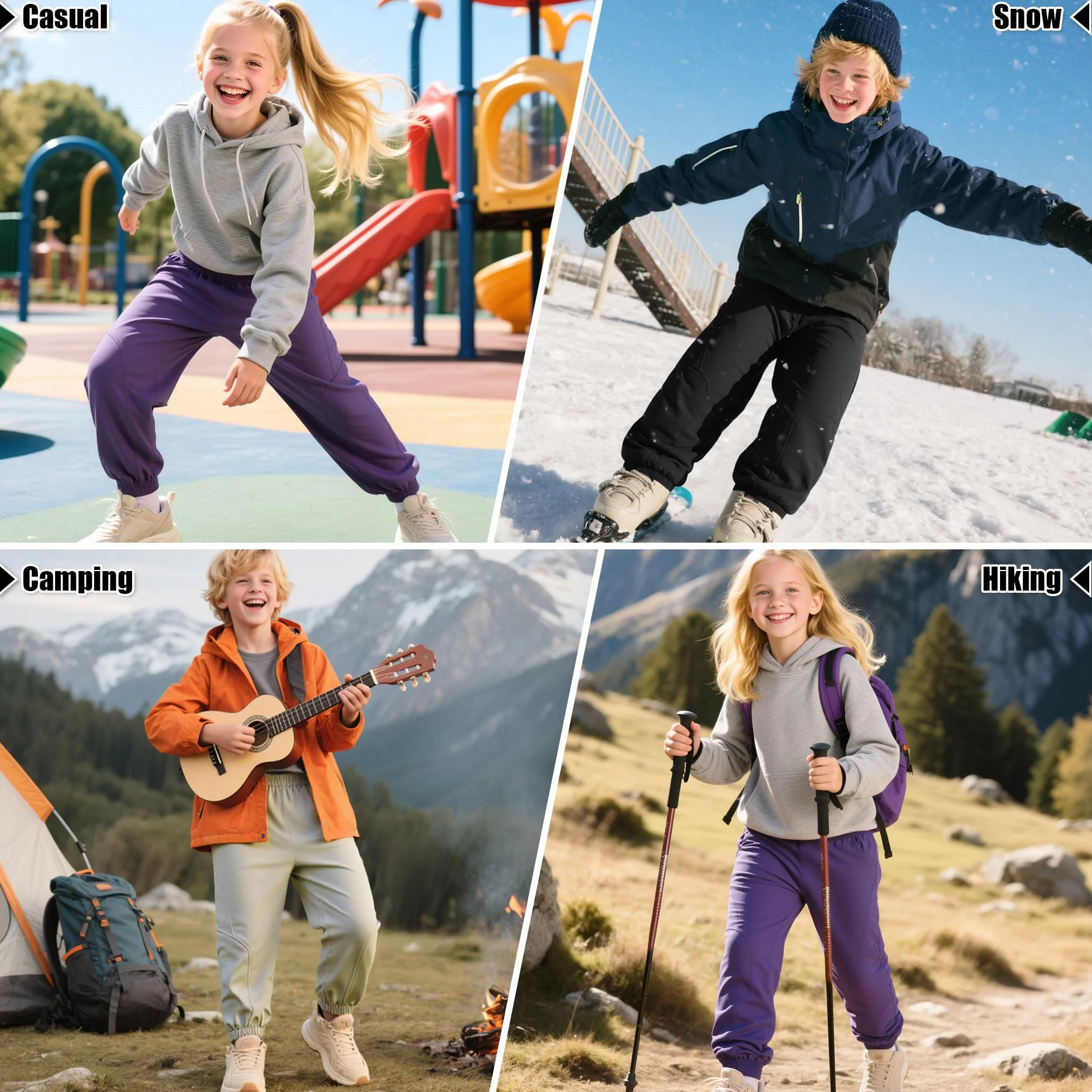 Pantalon Randonnée Softshell Garcon Fille, Thermique Imperméable Coupe-Vent Pantalons de Montagne, Doublé Polaire Ceinture élastiquée Pantalon Automne Hiver pour Enfant Junior 6-14 Ans