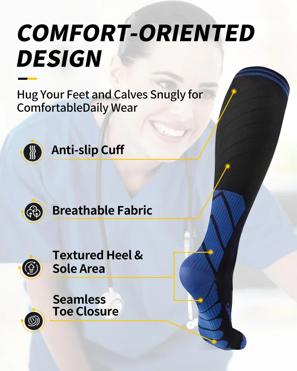 CAMBIVO Bas de Contention Femme Homme 3Paires, Chaussettes de Compression 20-30mmHg, Chaussette Contention Classe 2, pour Circulation Sanguine, Course a Pied, Voyage Avion, Sport, Running, Infirmiere