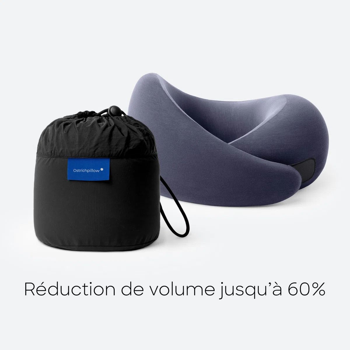 Ostrichpillow Go Neck Pillow - Oreiller de Voyage en Mousse à Mémoire de Forme, Design Ergonomique à 360º, Côtés Asymétriques, Sac de Voyage Inclus, Housse en Modal Lavable