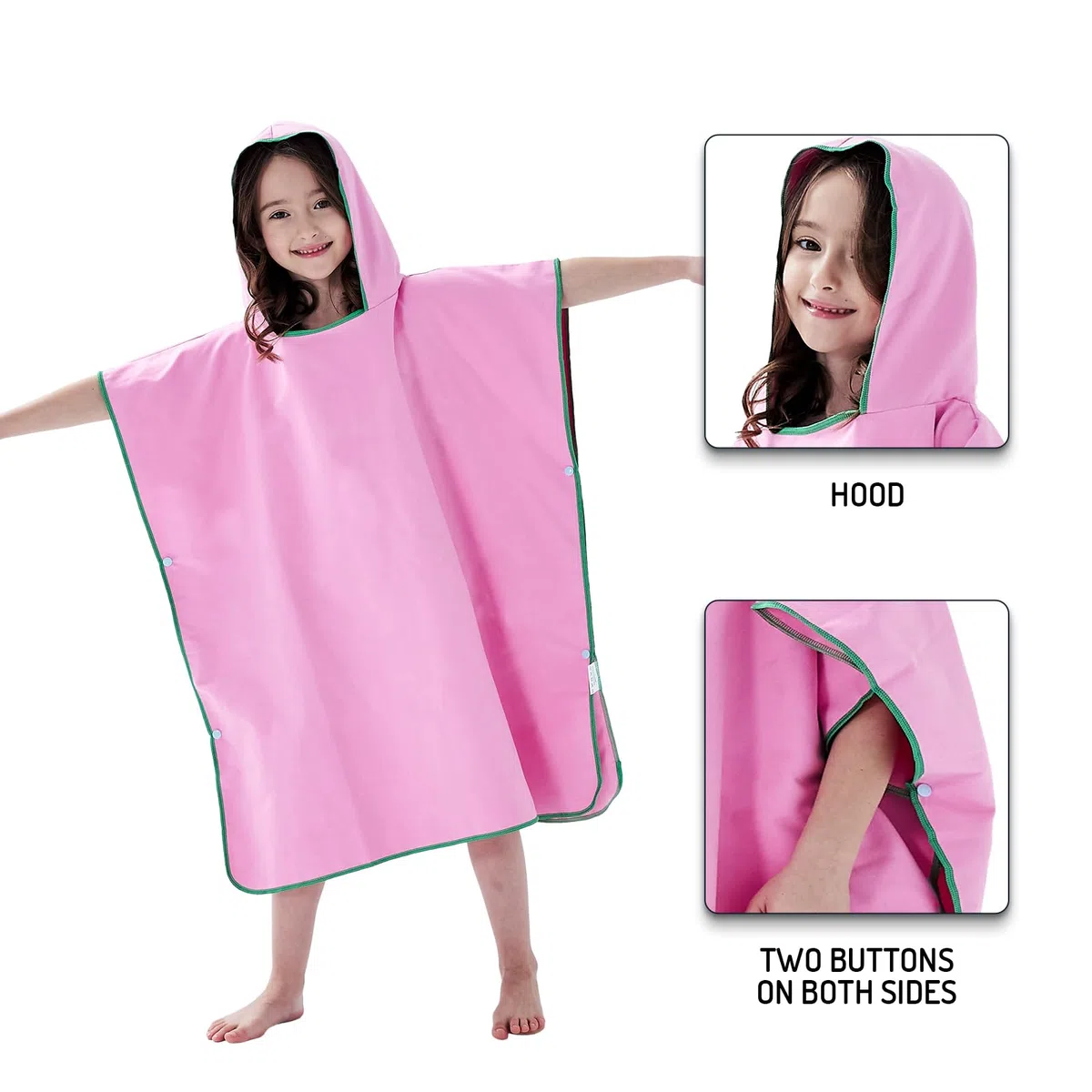 Poncho de Bain Enfant Serviette Microfibre de Plage Serviette Piscine avec Capuche, Poncho Natation à Séchage Rapide pour Garçons Filles Été Surfant Voyage, Rose