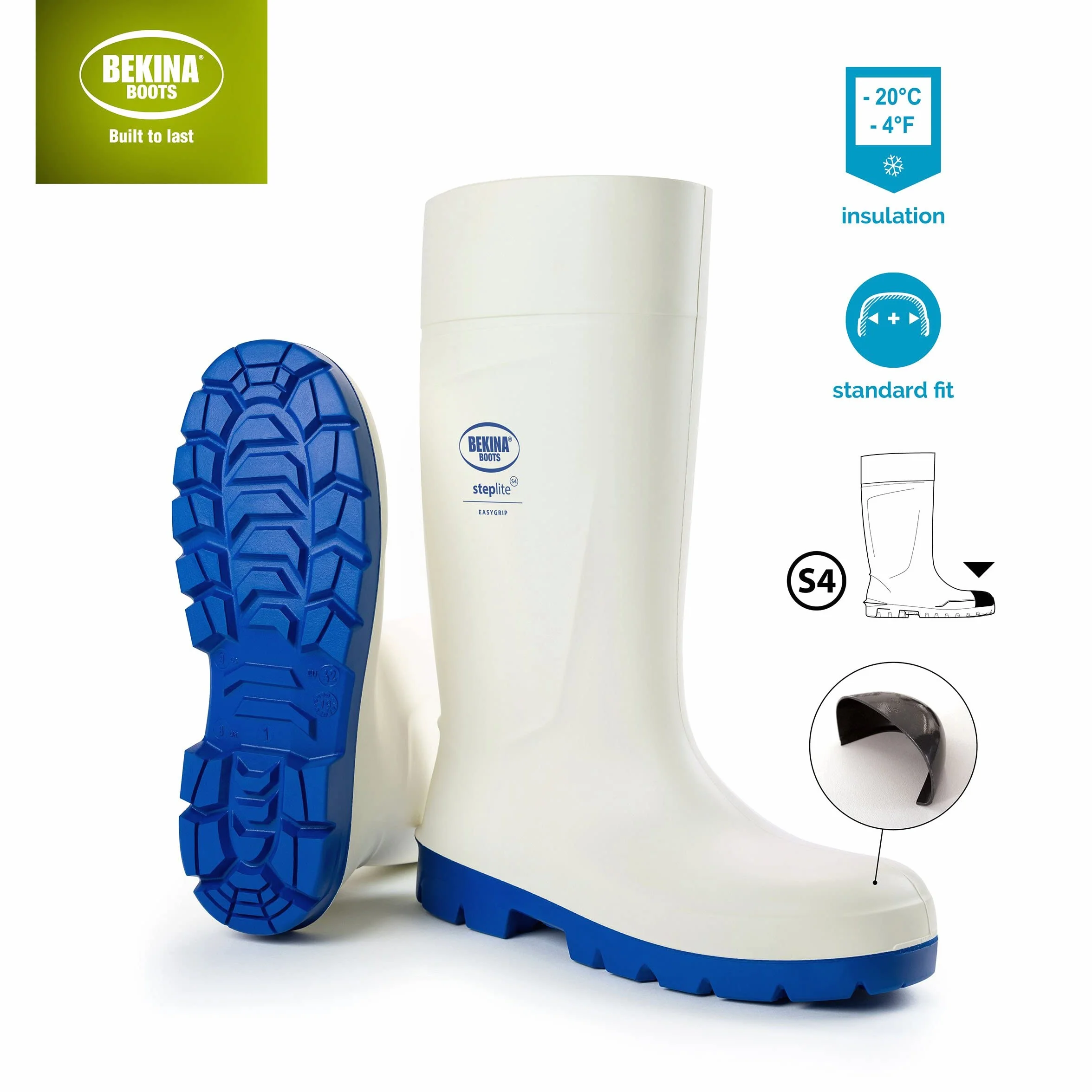 Bekina Bottes de sécurité avec Embout de sécurité pour l'industrie Alimentaire, Facile à désinfecter, y Compris la Semelle intérieure pour Les Pieds Chauds et secs, Confort, Blanc, EU 41