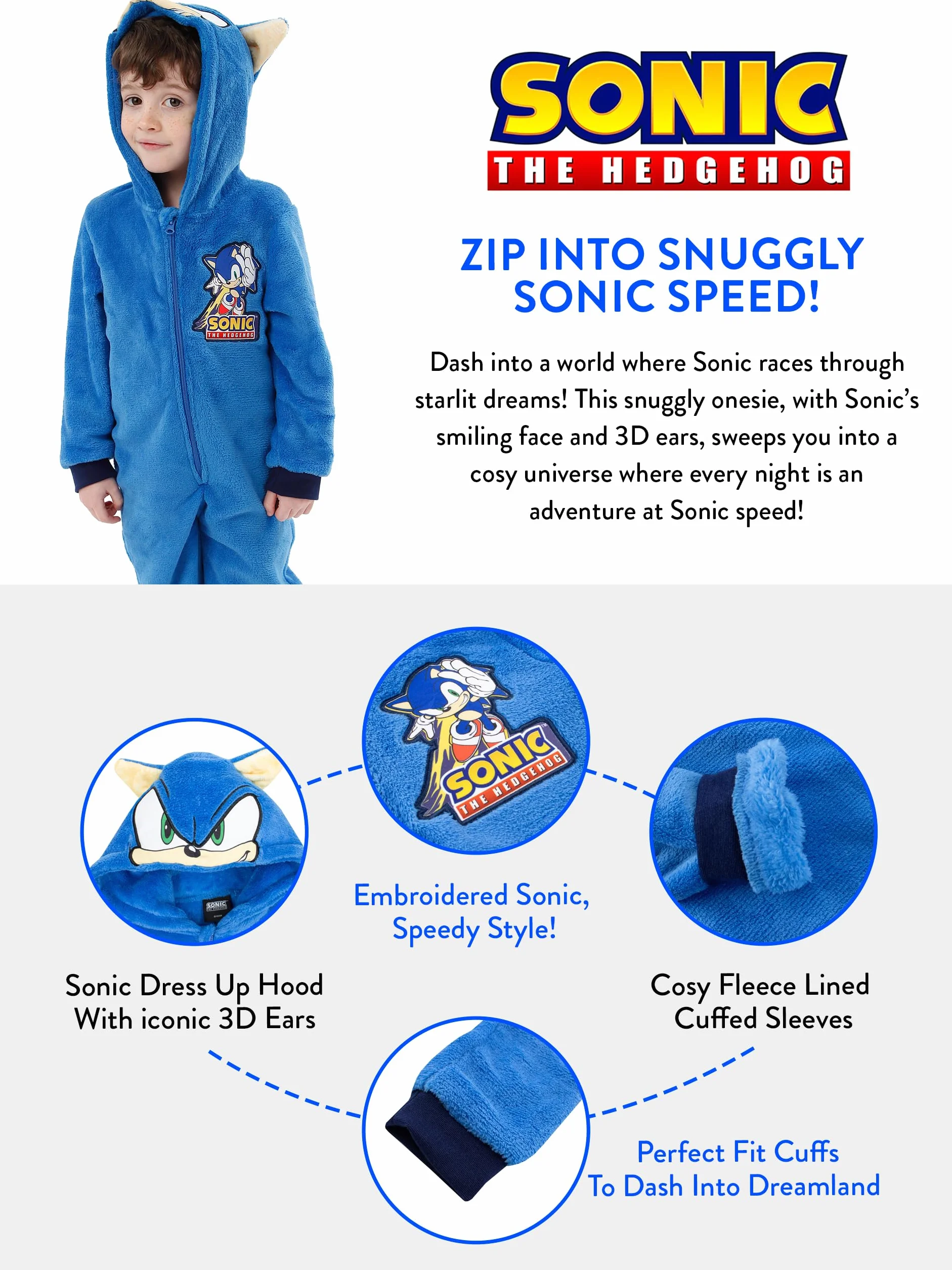 Sonic The Hedgehog Surpyjama Garcon | Pyjama Combinaison Sonic | Grenouillères Garçon Jouet