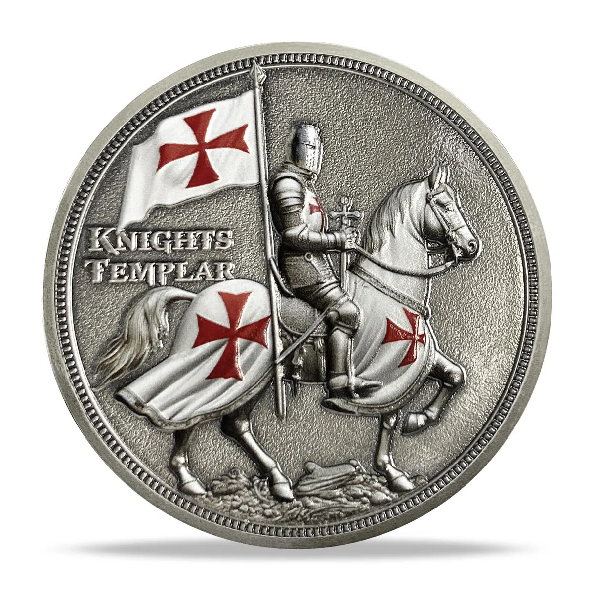 AtSKnSK Pièce de défi des Templiers Chevalier cheval Pièce religieuse Croix-Rouge Guerrier Jeton Médaillon chrétien du Christ Croix-Rouge Cadeaux commémoratifs pour hommes et femmes