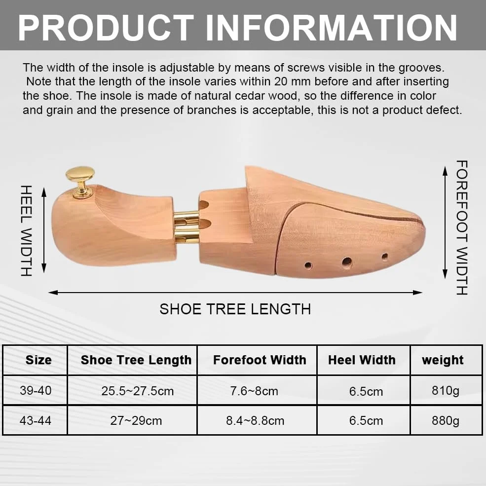 Embauchoir pour chaussures homme et femme en bois de cèdre avec ressorts réglables pour toutes les chaussures