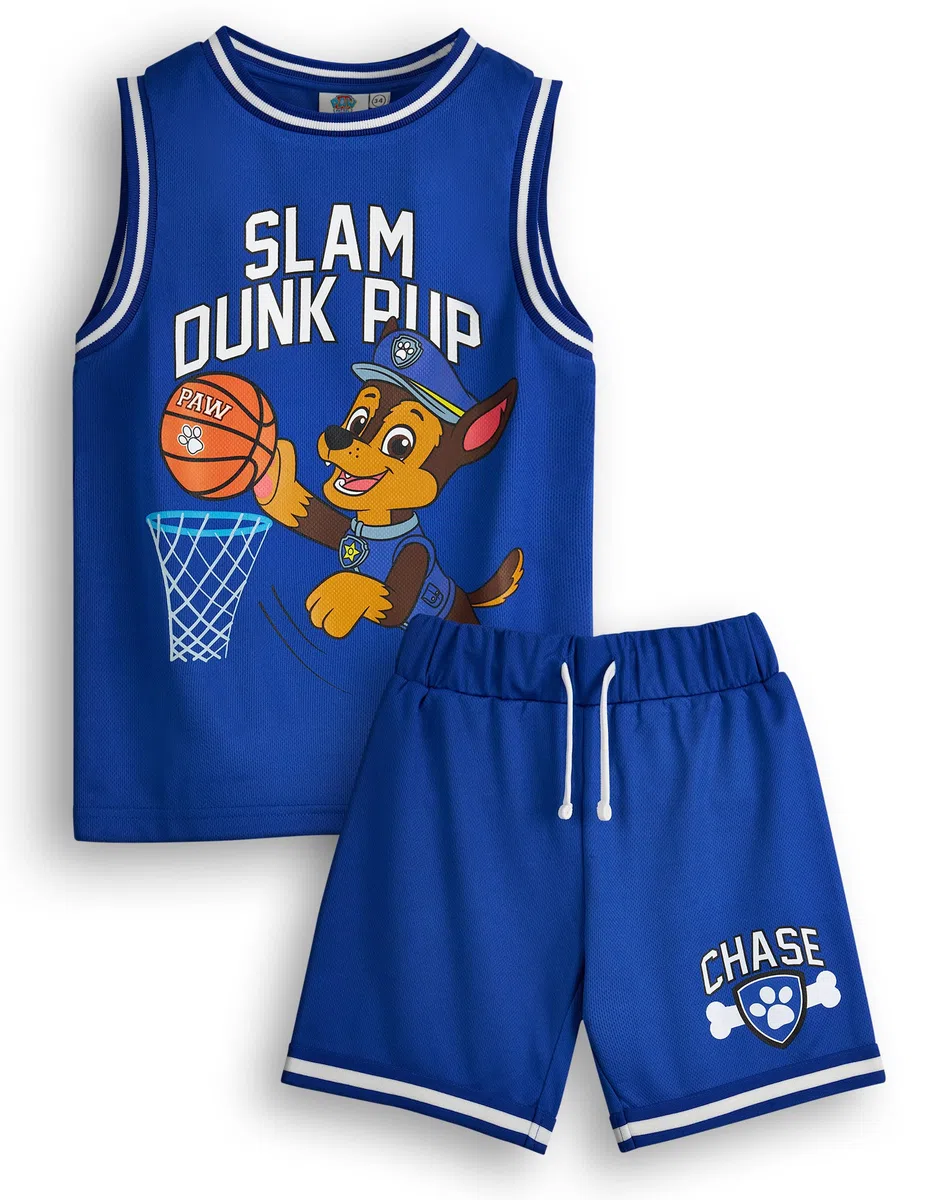 Paw Patrol Garçons Basket-ball Jersey et Shorts Ensembles | Tenue de sport deux pièces Slam Dunk Pup pour enfants | Ensemble assorti pour enfants