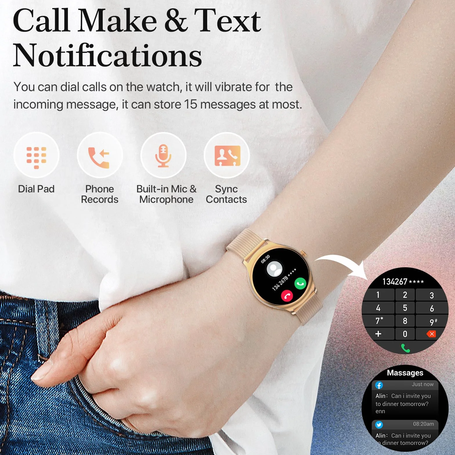 Montre Connectée Femme avec Appel Bluetooth, 1.39" inch Touchscreen Montre Intelligente avec 113 Modes Sport Fréquence Cardiaque Moniteur de Sommeil Assistant Vocal Chronometre pour Android iOS