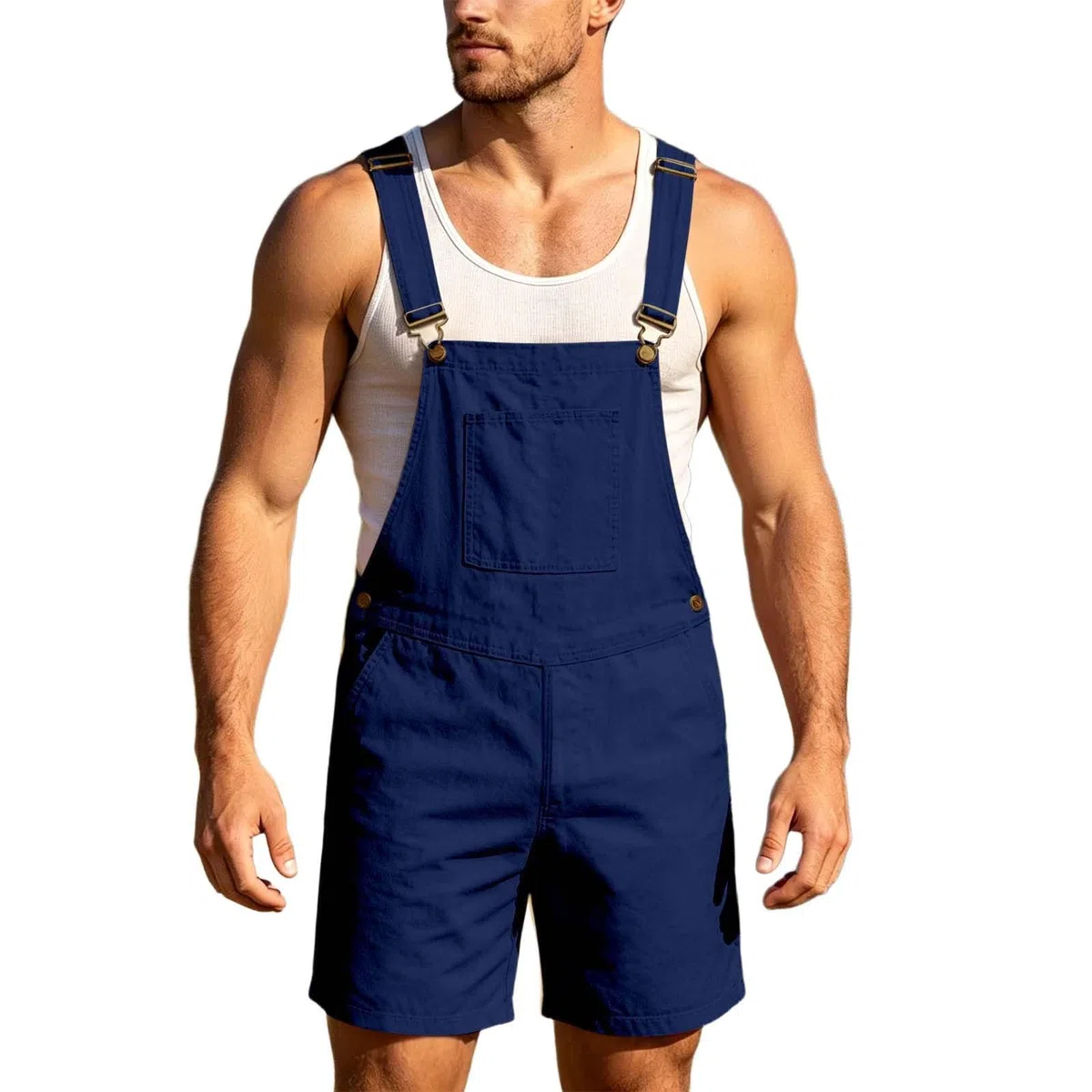Générique Salopette en Jean pour Homme Short D'été Combinaison en Jean Salopette Cargo Baggy Pantalon de Travail Court Coupe Ample Vintage avec Poches