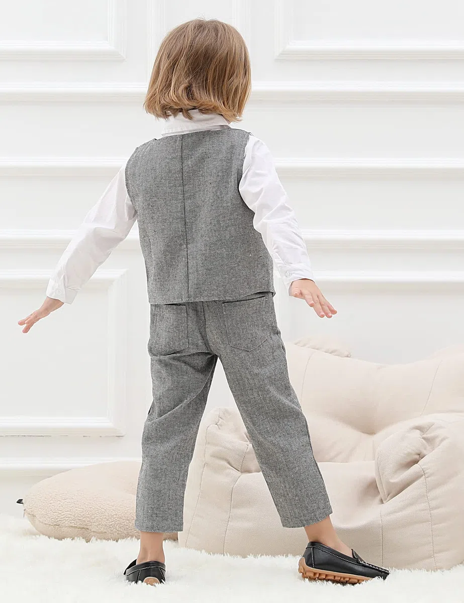 mintgreen Bébé Garçons Costumes, 3 Pièces Tenue en Tweed à Chevrons Ensemble de Vêtements de Baptême Chemise + Gilet + Pantalon + Nœud Papillon, 1-4 Ans