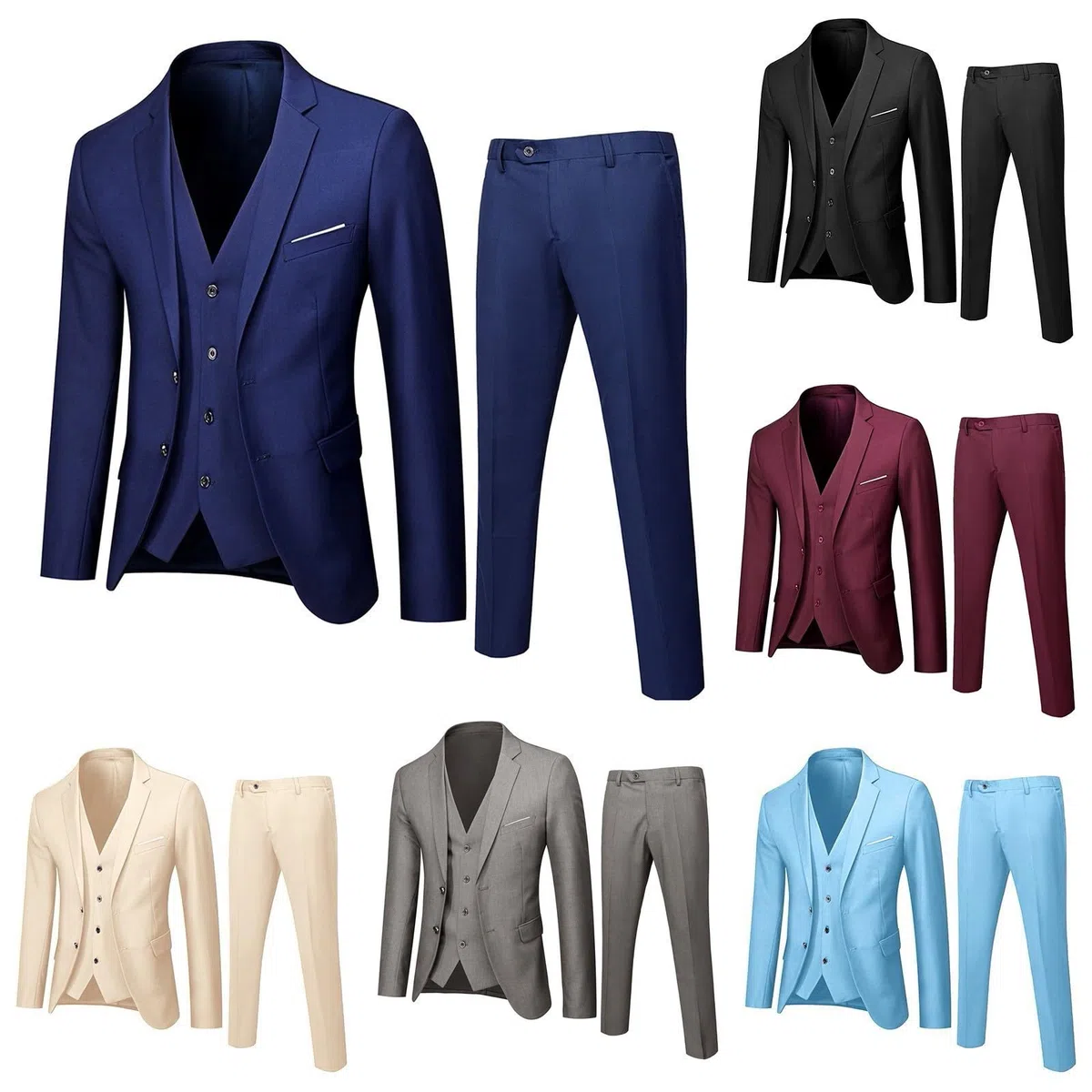 Générique Ensemble De Costume 3 Pièces Slim Pour Hommes Costumes De Smokings De Mariage Formels Solides À 2 Boutons Châle Revers Élégant Blazer De Fête Gilet Pantalon Smoking Carnival Élégant Et Chic