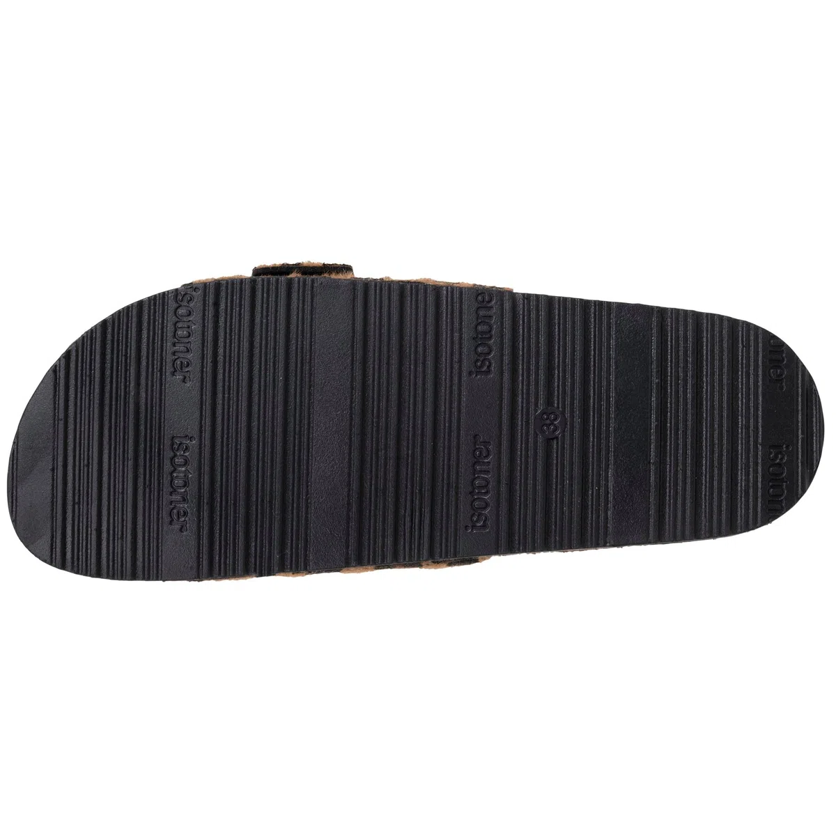 Isotoner Mules Claquettes Femme à Simple Bride Noire, Semelle intérieur Patch Talon Ultra Confortables,